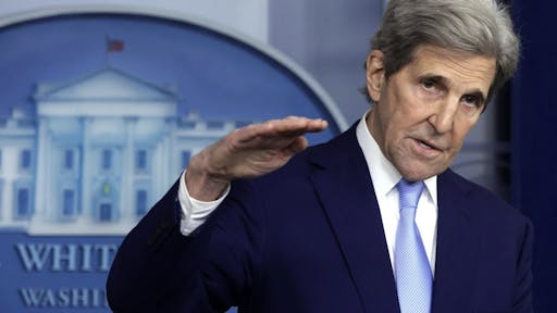 F5CD8328-1005-43A6-8DD9-CABDC0E0C859_1_201_a WASHINGTON, DC - APRIL 22: Special Presidential Envoy for Climate and former Secretary of State John Kerry speaks during a daily press briefing at the James Brady Press Briefing Room of the White House on April 22, 2021 in Washington, DC. White House Press Secretary Jen Psaki held the daily press briefing to discuss various topics including the virtual Leaders Summit on Climate with 40 world leaders that was held by the White House today. (Photo by Alex Wong/Getty Images)