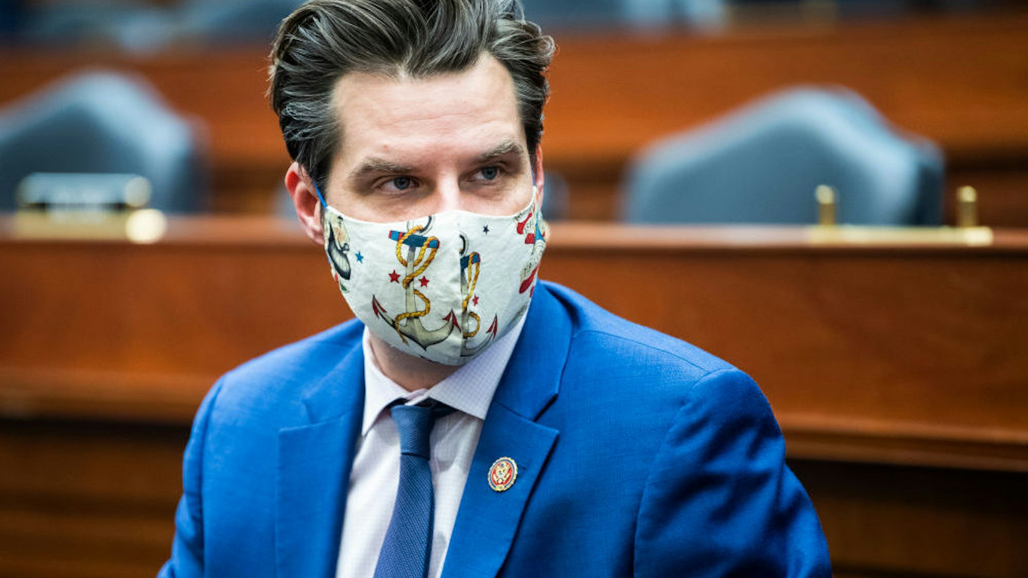 UNITED STATES - FEBRUARY 3: Rep. Matt Gaetz, R-Fla., is seen during the House Armed Services Committee meeting to organize for the 117th Congress in Rayburn Building on Wednesday, February 3, 2021.