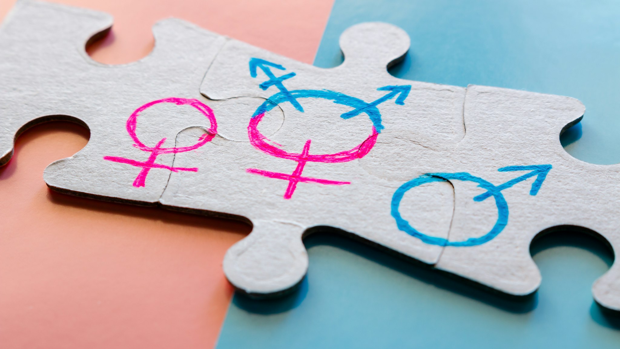 Puzzle with gender symbols. gender equality concept