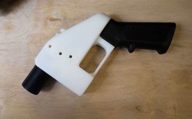 A 3D printed gun, called the "Liberator", is seen in a factory in Austin, Texas on August 1, 2018.