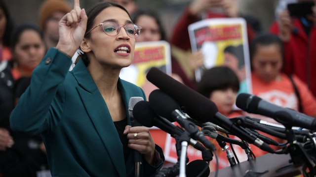 WASHINGTON, DC - FEBRUARY 07: U.S. Rep. Alexandria Ocasio-Cortez (D-NY) speaks during a news conference at the East Front of the U.S. Capitol February 7, 2019 in Washington, DC. The freshmen congresswoman held a news conference to call on Congress "to cut funding for President Trump's deportation force." (Photo by Alex Wong/Getty Images)