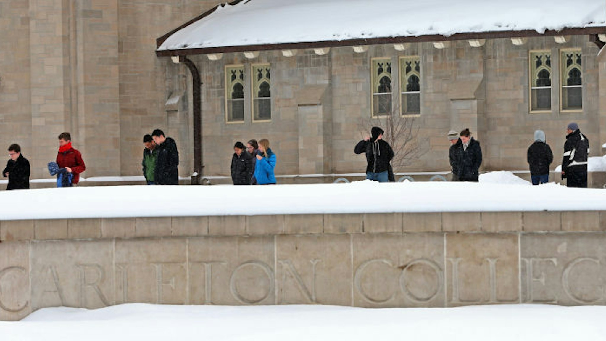 Carleton College students left the Skinner Memorial Chapel after a memorial service for three Carleton College students killed on the icy roads north of Northfield on Friday