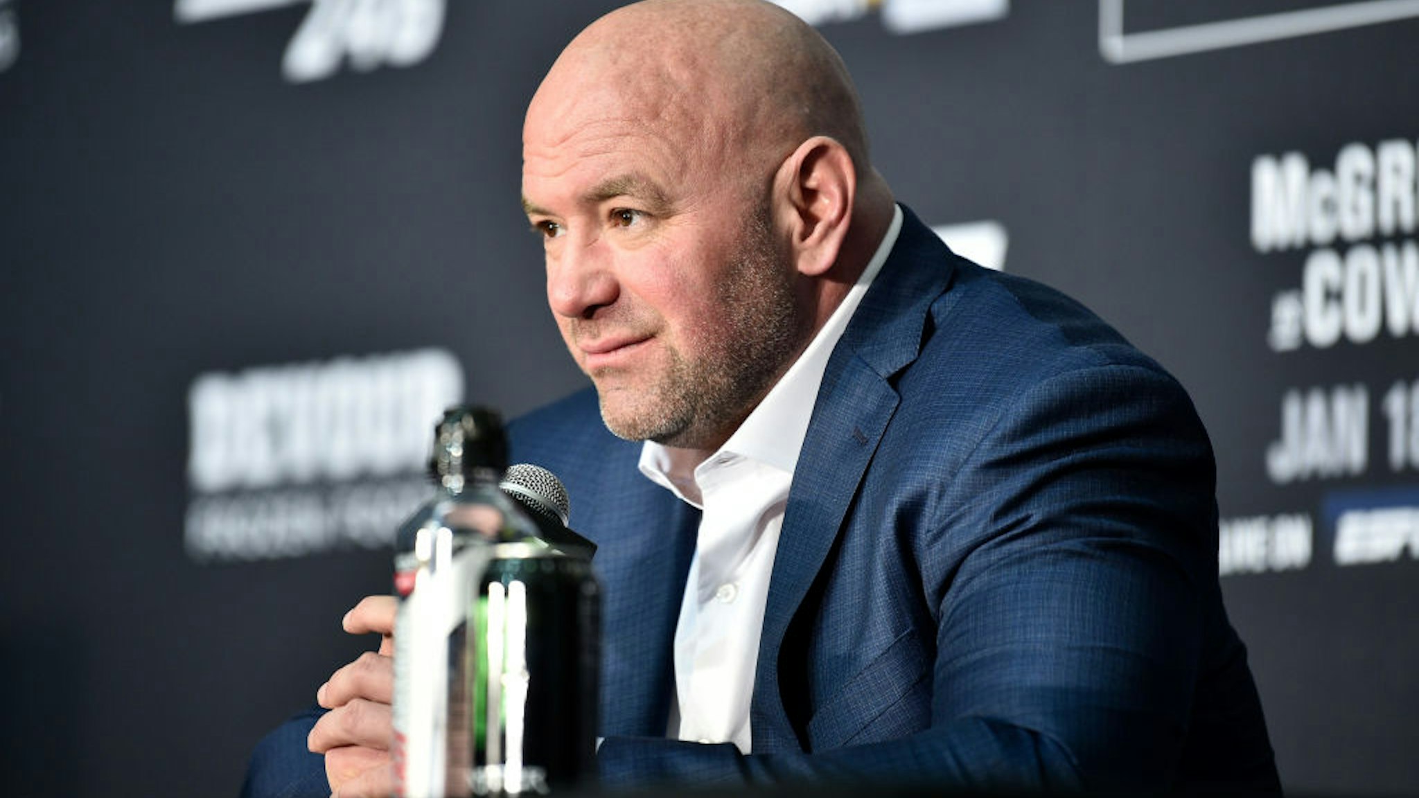 LAS VEGAS, NV - JANUARY 18: UFC President Dana White speaks to the media during the UFC 246 event at T-Mobile Arena on January 18, 2020 in Las Vegas, Nevada. (Photo by Chris Unger/Zuffa LLC via Getty Images)