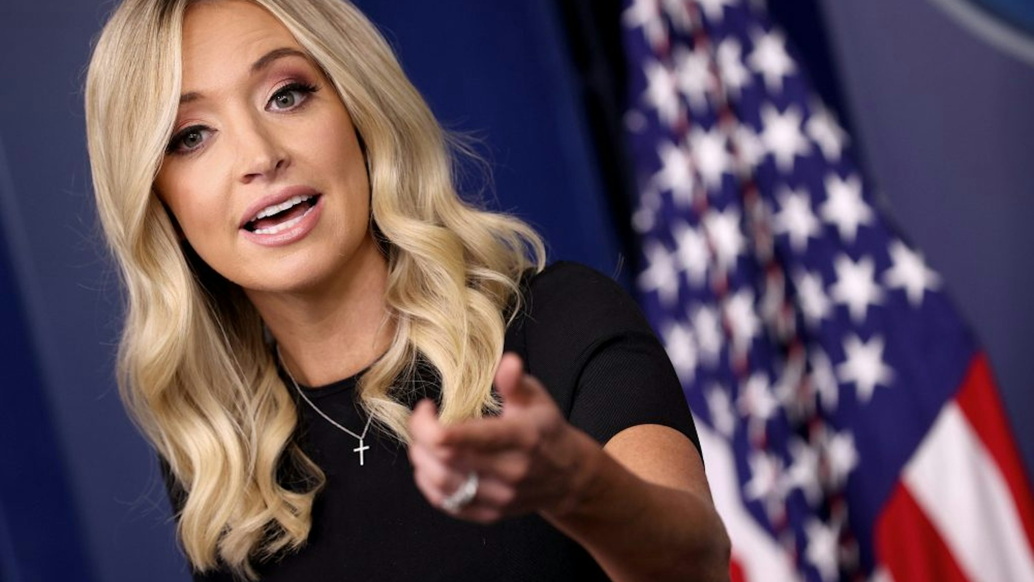 WASHINGTON, DC - MAY 26: White House press secretary Kayleigh McEnany answers questions during the daily briefing at the White House on May 26, 2020 in Washington, DC. McEnany answered a range of questions related primarily to the COVID-19 pandemic.