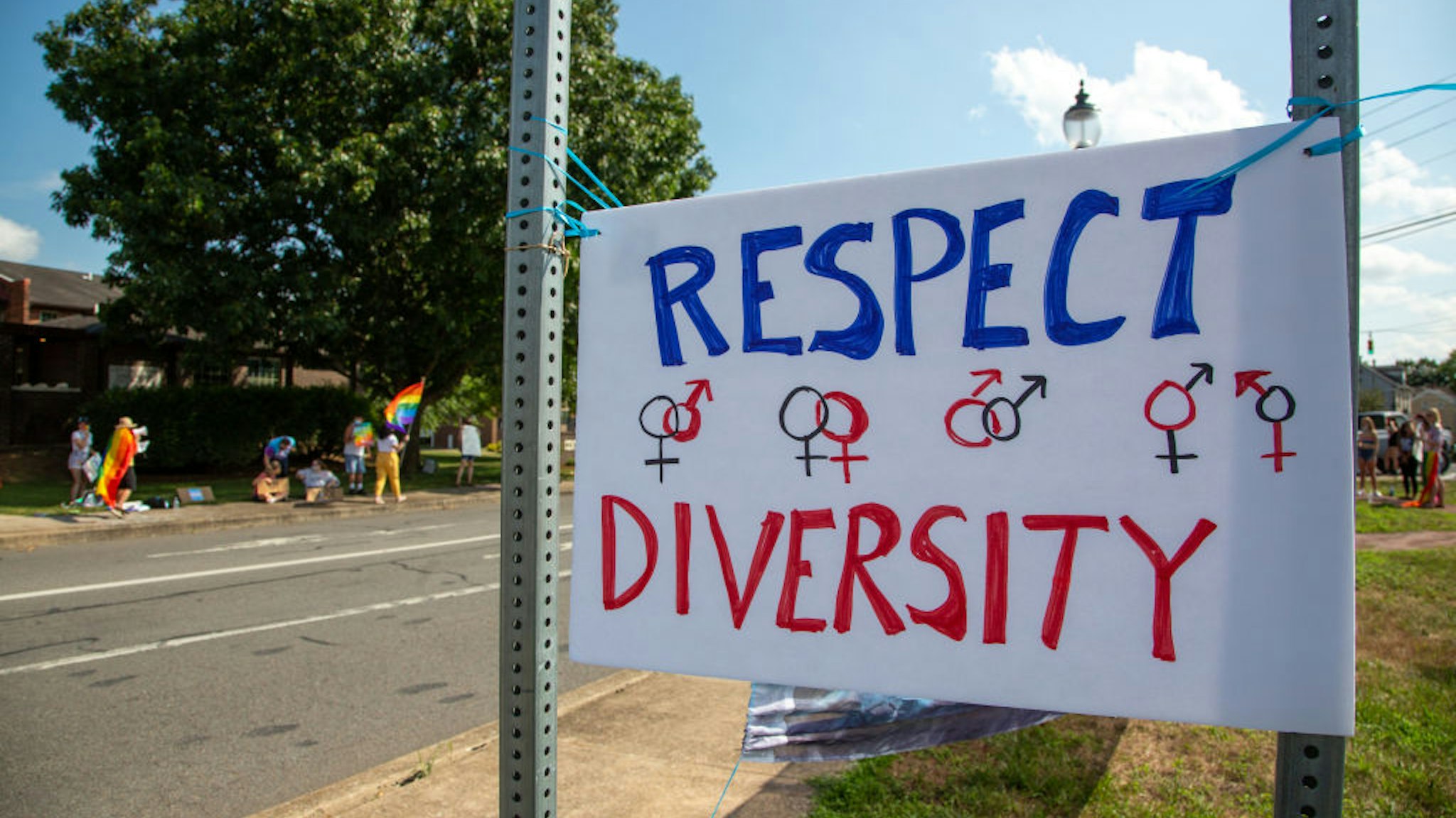 MILTON, PA, UNITED STATES - 2020/08/08: About 100 people participated in a Pride Rally in Milton, Pennsylvania on August 8, 2020. The I Am Alliance organized the event after an area grocery store posted an anti-mask sign which blamed the LGBTQ community for spreading COVID-19.