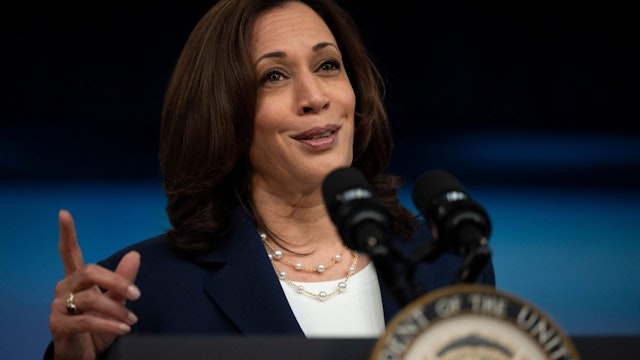 Vice President Kamala Harris speaks about the American Recovery Plan at the White House in Washington, DC, on April 15, 2021.