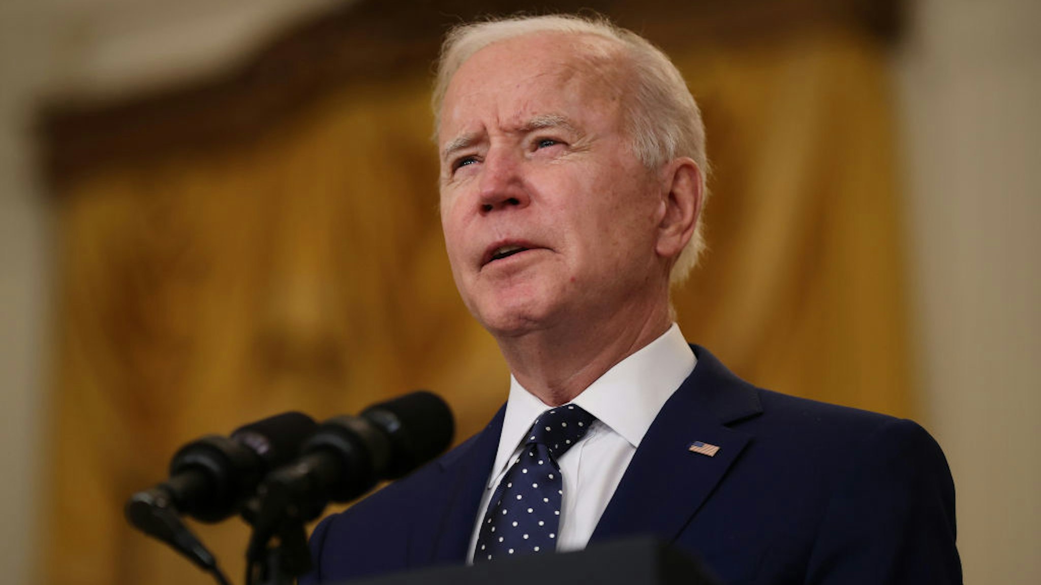 U.S. President Joe Biden announces new economic sanctions against the Russia government from the East Room of the White House on April 15, 2021 in Washington, DC.