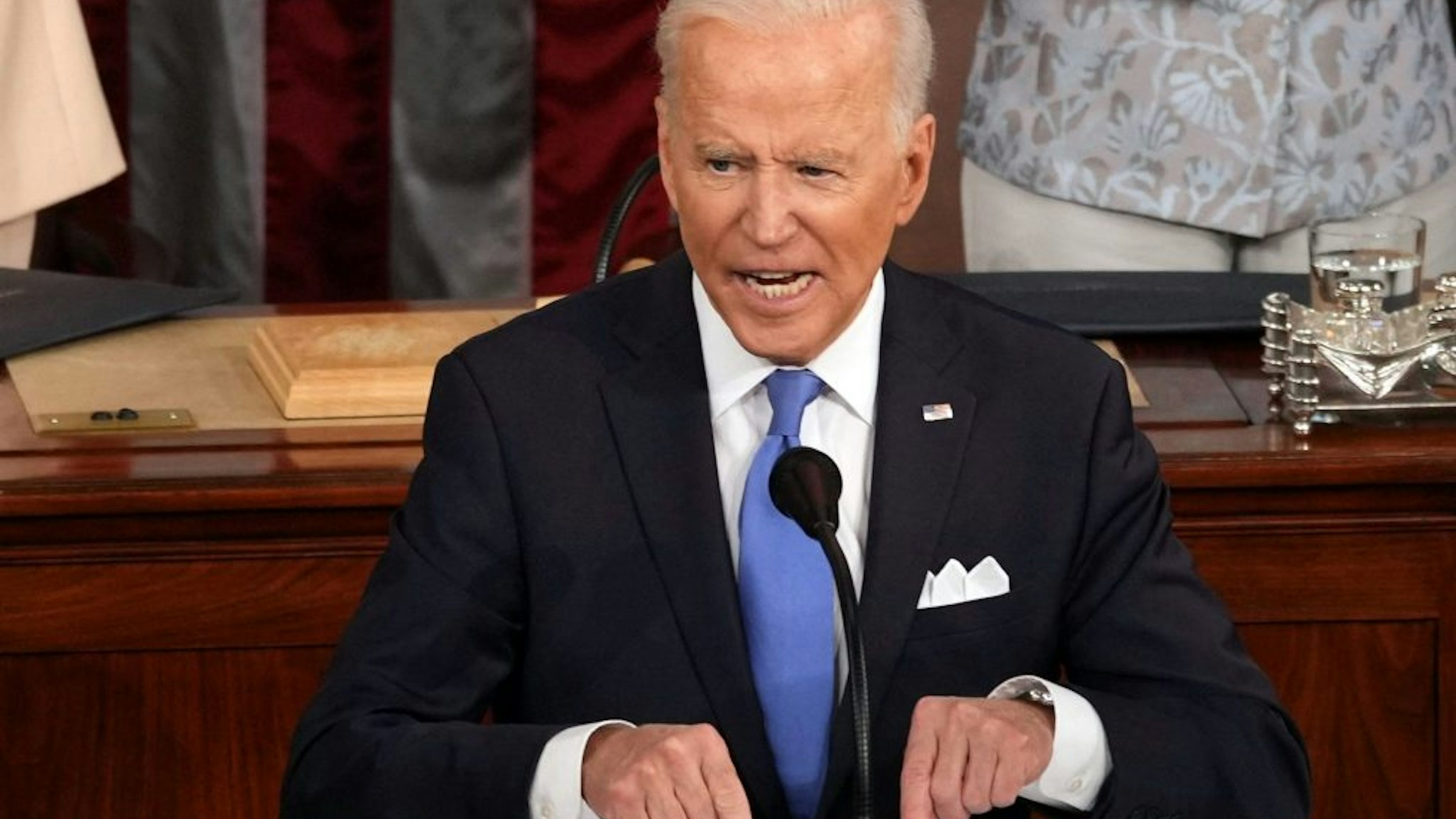 US President Joe Biden addresses a joint session of Congress at the US Capitol in Washington, DC, on April 28, 2021.