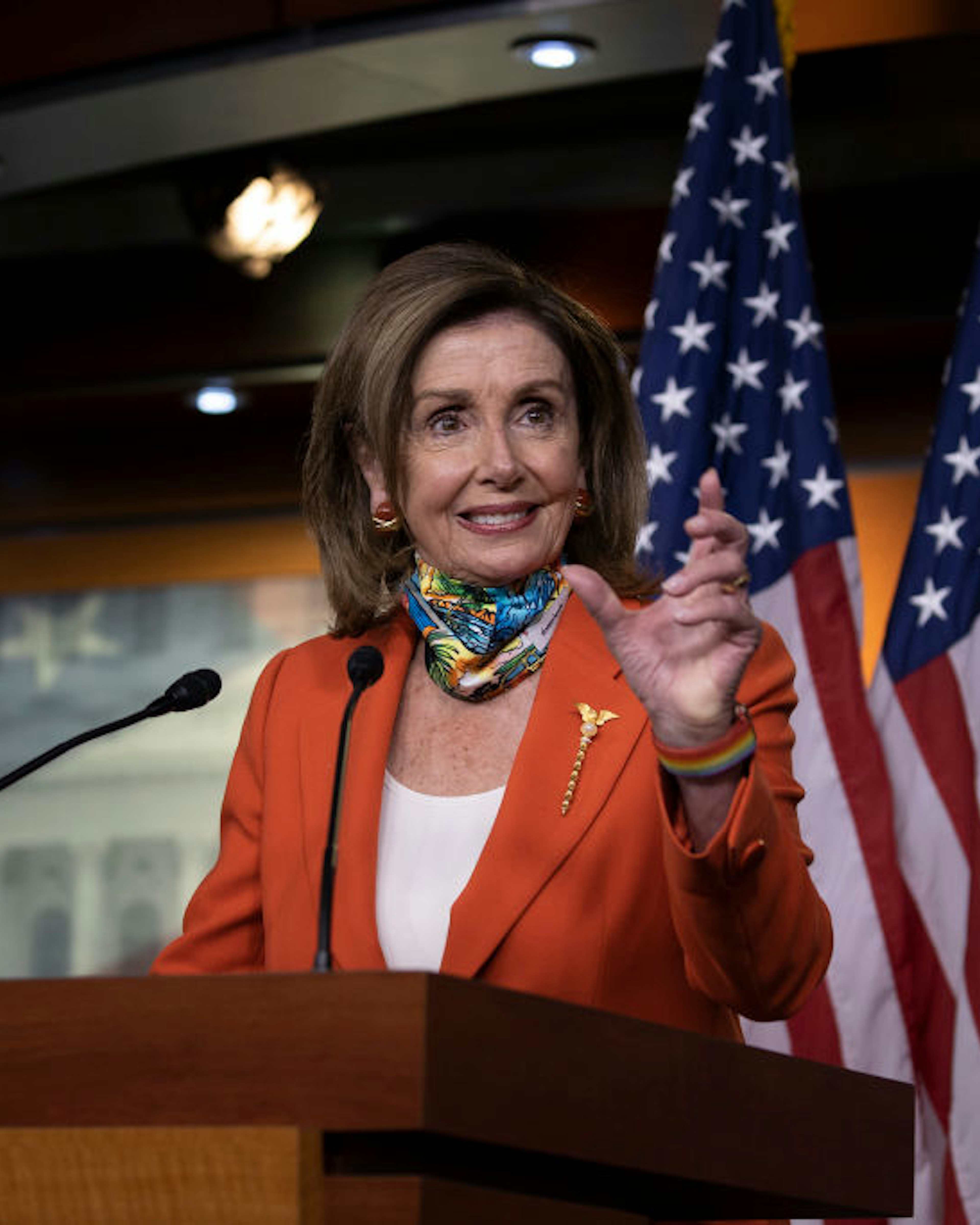 WASHINGTON, DC - JUNE 26: Speaker of the House Nancy Pelosi (D-CA) speaks at her weekly press conference on Capitol Hill on June 26, 2020 in Washington, DC. Pelosi spoke about the Police Bill and DC Statehood. (Photo by Tasos Katopodis/Getty Images)