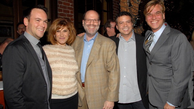 Producer Dana Brunetti, Sony Pictures' Amy Pascal, producer Scott Rudin, producer Michael De Luca and screenwriter Aaron Sorkin attend "The Social Network" Blu-ray and DVD release event at Spago on January 6, 2011 in Beverly Hills, California.