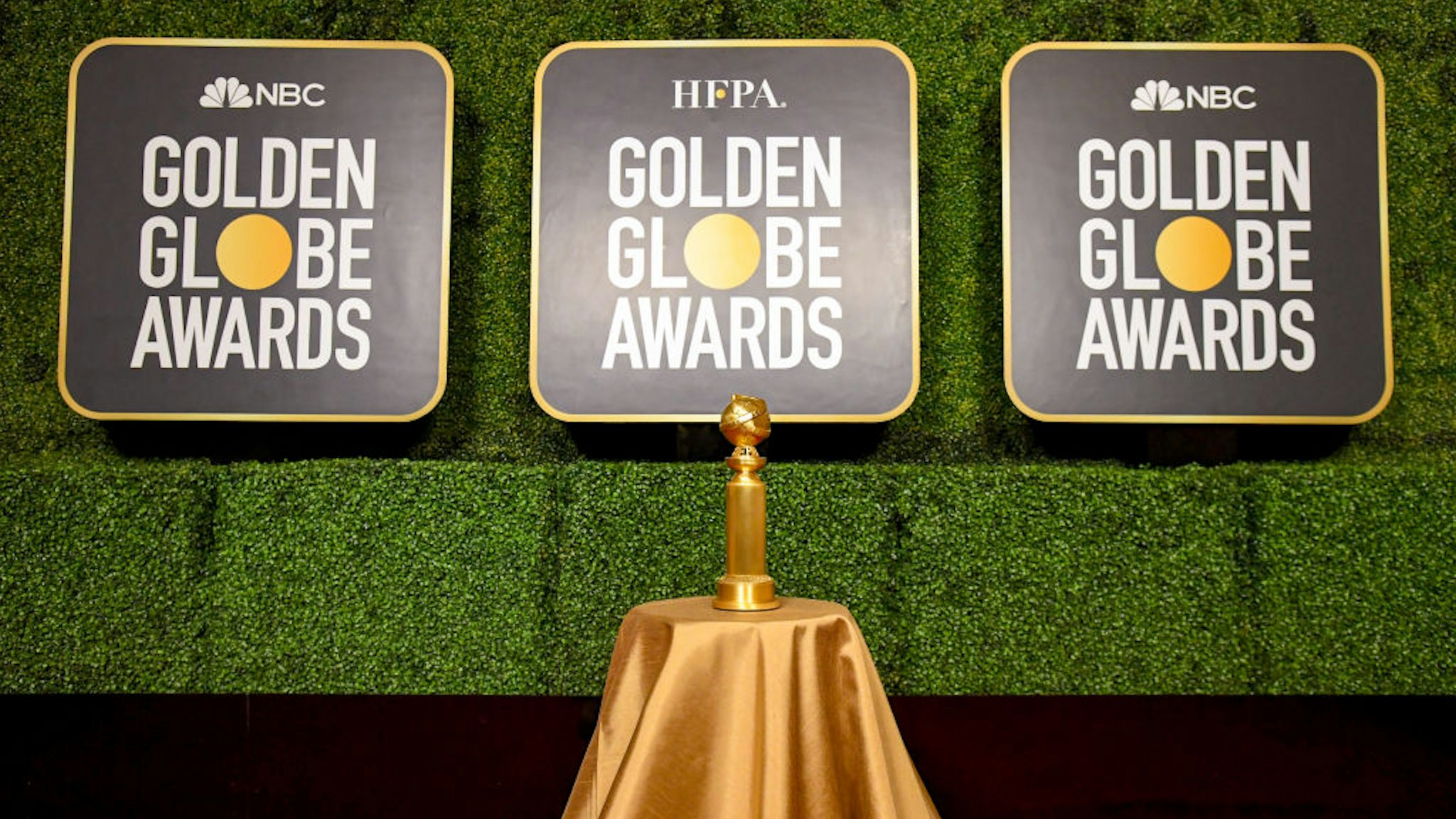 A view of the Golden Globe Trophy on display during the 78th Annual Golden Globe® Awards aired on February 28th, 2021 at The Rainbow Room on February 27, 2021 in New York City.