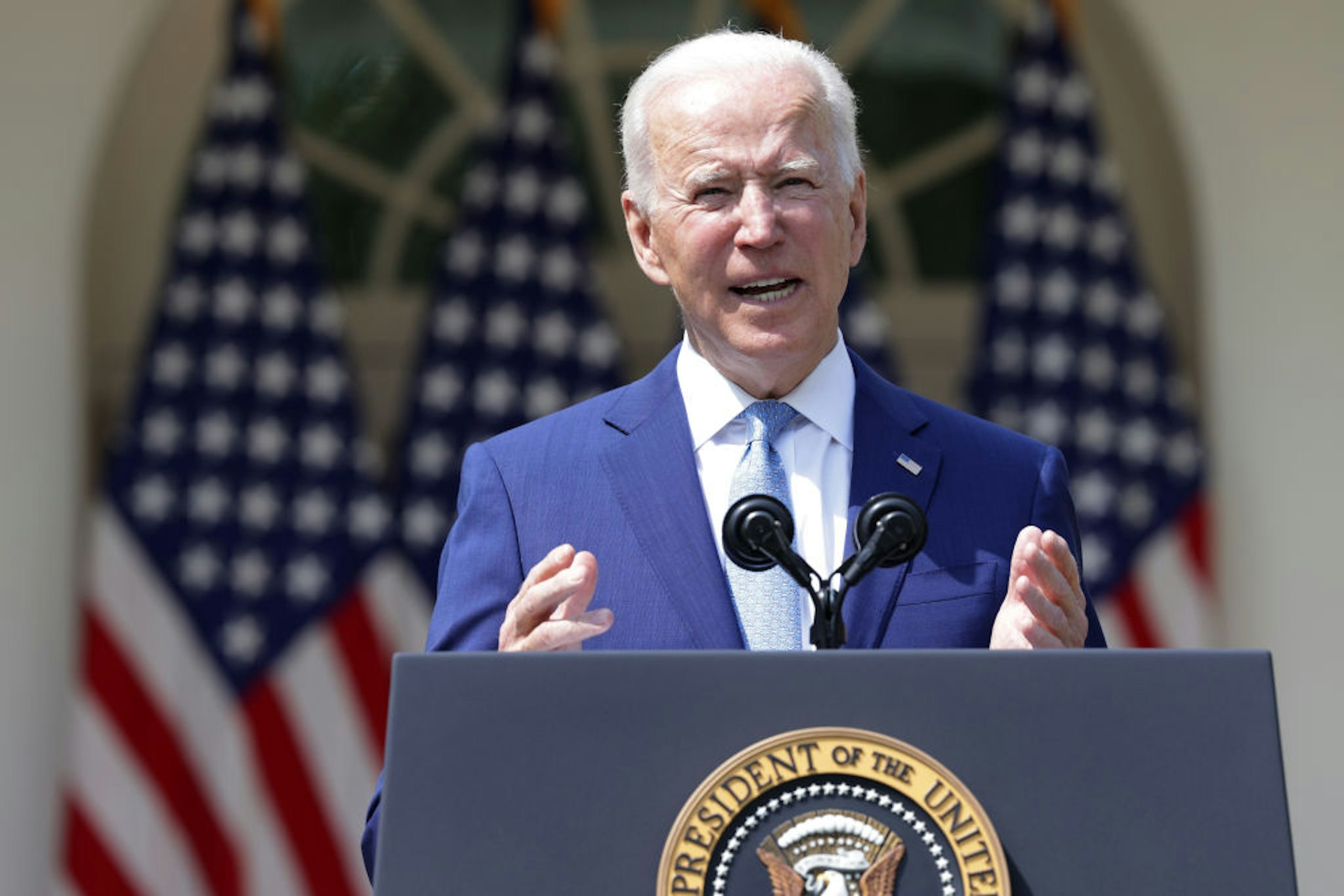 U.S. President Joe Biden speaks during an event on gun control in the Rose Garden at the White House April 8, 2021 in Washington, DC.