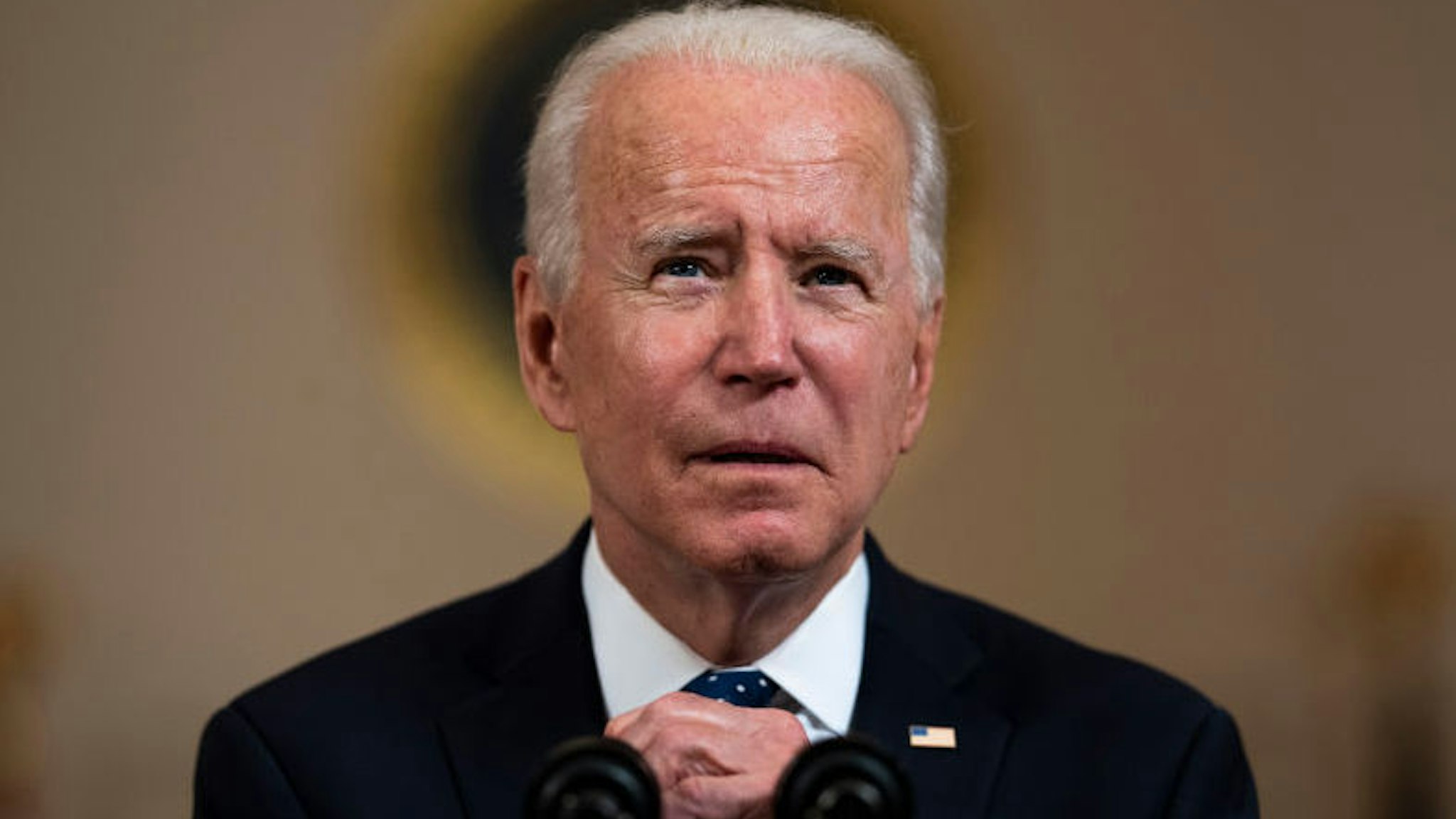 U.S. President Joe Biden makes remarks in response to the verdict in the murder trial of former Minneapolis police officer Derek Chauvin at the Cross Hall of the White House April 20, 2021 in Washington, DC.