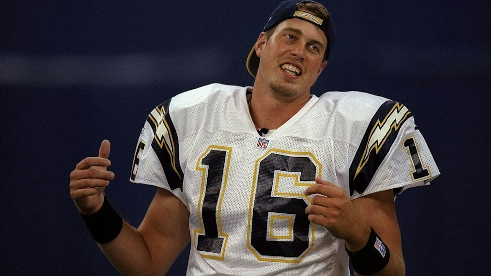 22 Aug 1998: Quarterback Ryan Leaf #16 of the San Diego Chargers standing around talking before the pre-season game against the Indianapolis Colts at the RCA Dome in Indianapolis, Indiana. The Chargers defeated the Colts 33-3.