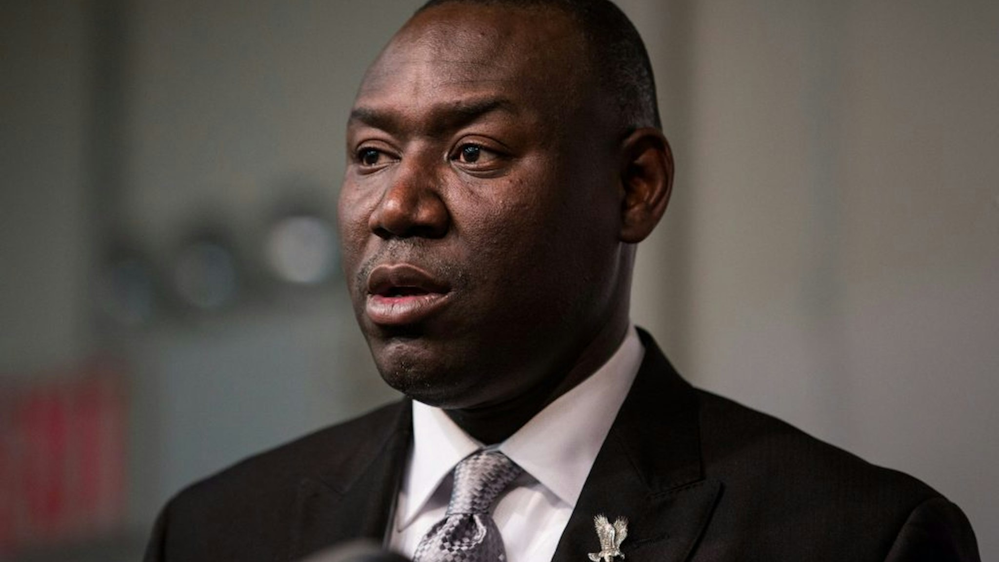 NEW YORK, NY - NOVEMBER 26: Benjamin Crump, lawyer for Michael Brown Jr's family, speaks at a press conference on the eve of Thanksgiving to pray and address the events of the last few days regarding the grand jury verdict of police officer Darren Wilson on November 26, 2014 in New York City. Wilson shot and killed Michael Brown Jr in Ferguson, MO, on August 9, 2014.