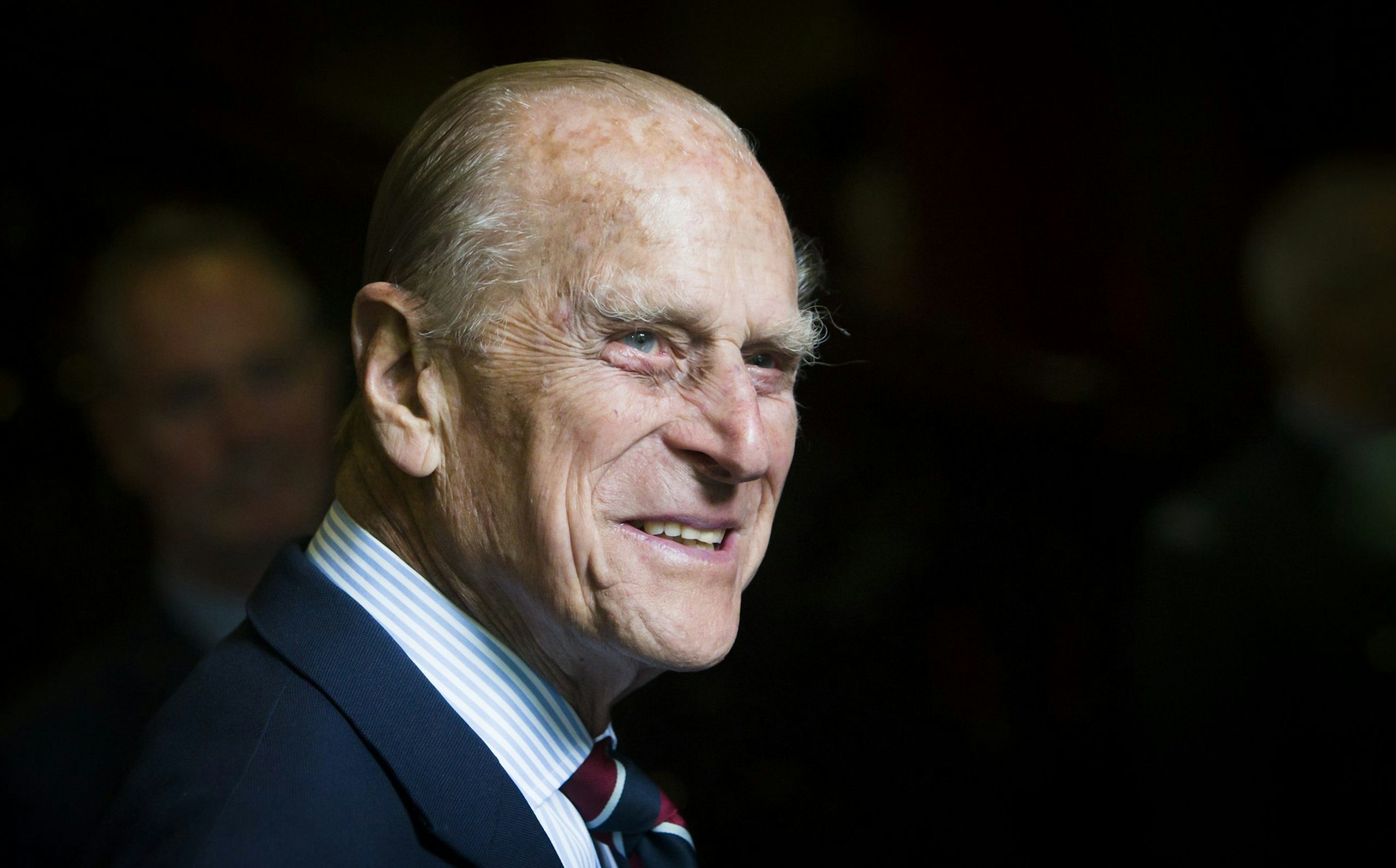 EDINBURGH, UNITED KINGDOM - JULY 04: Prince Philip, Duke of Edinburgh smiles during a visit to the headquarters of the Royal Auxiliary Air Force's (RAuxAF) 603 Squadron on July 4, 2015 in Edinburgh, Scotland.