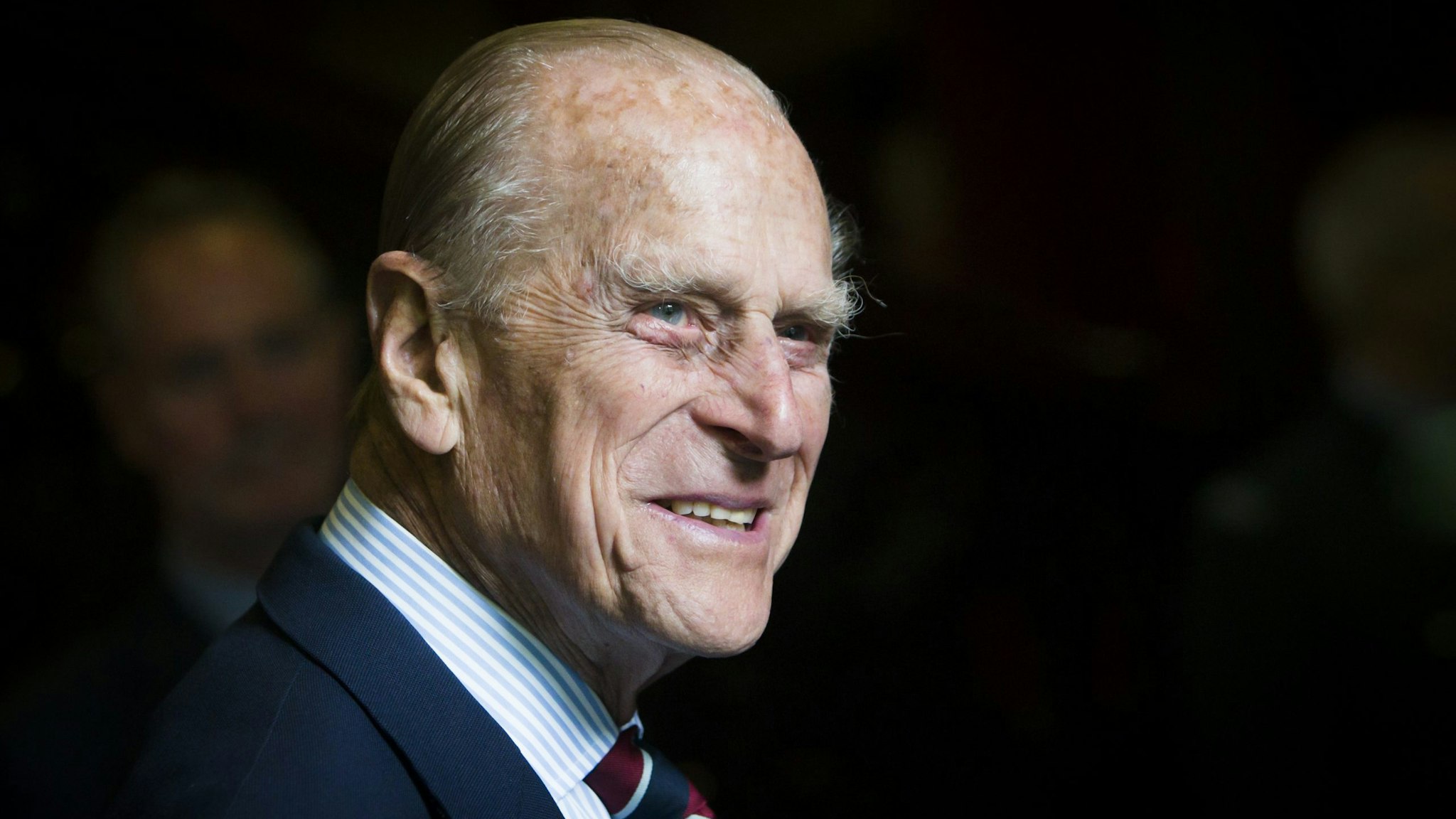EDINBURGH, UNITED KINGDOM - JULY 04: Prince Philip, Duke of Edinburgh smiles during a visit to the headquarters of the Royal Auxiliary Air Force's (RAuxAF) 603 Squadron on July 4, 2015 in Edinburgh, Scotland.