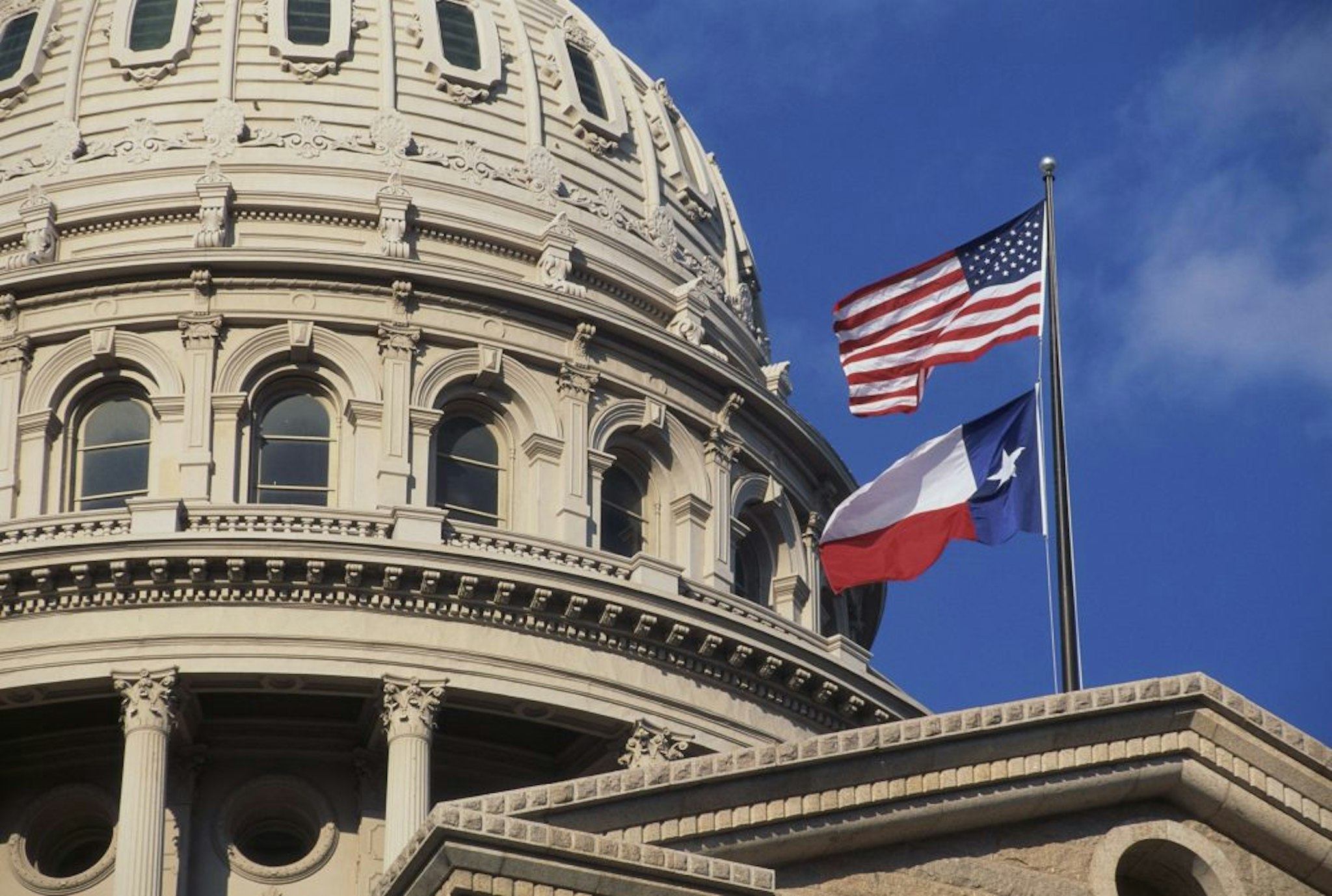 Texas State Capitol Dome and Flags
