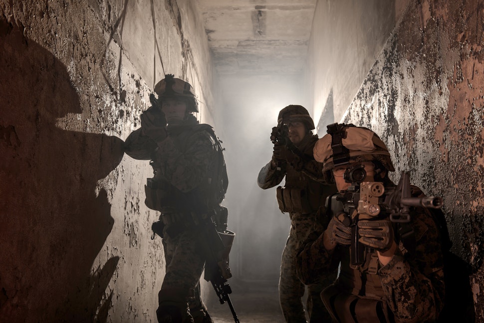 Three U.S. Marines involved in the raid. - stock photo