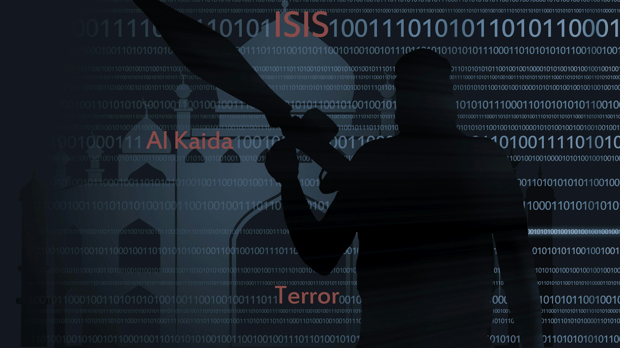 Terrorist, words ISIS, Al Qaeda, Terror, digital code, illustration - stock illustration