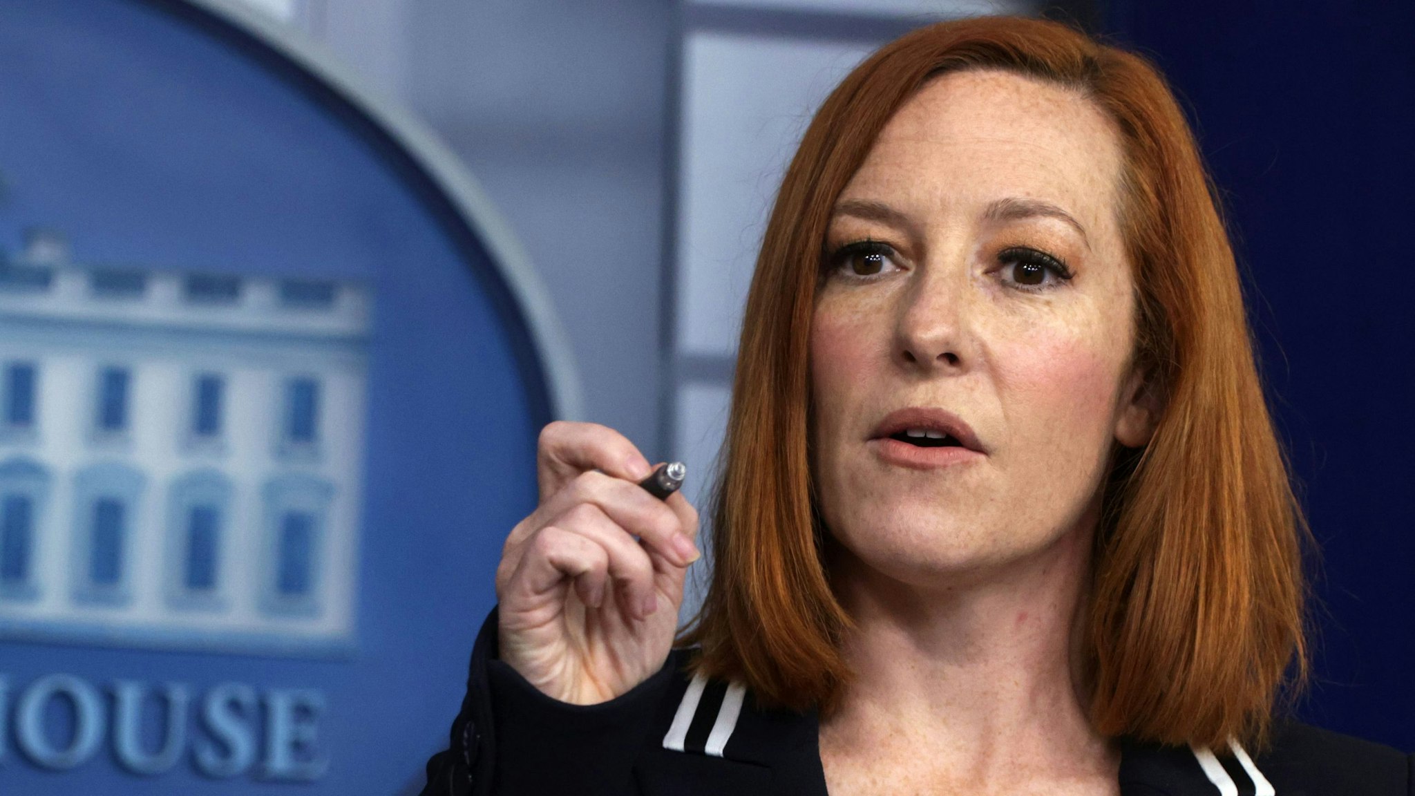 WASHINGTON, DC - APRIL 21: White House Press Secretary Jen Psaki speaks during a daily press briefing at the James Brady Press Briefing Room of the White House on April 21, 2021 in Washington, DC. Psaki held the daily briefing to answer questions from members of the press.