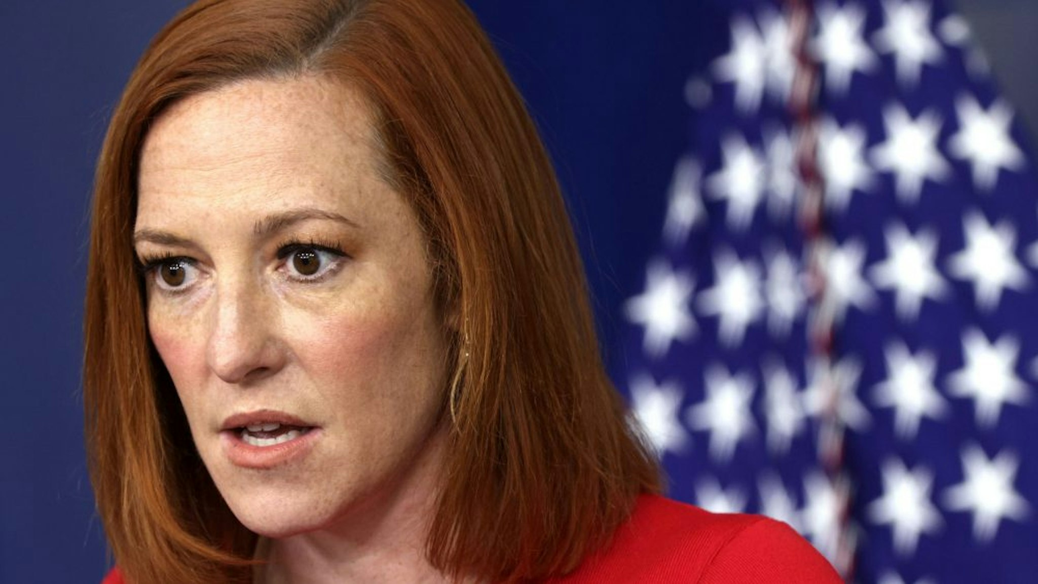 WASHINGTON, DC - APRIL 22: White House Press Secretary Jen Psaki speaks during a daily press briefing at the James Brady Press Briefing Room of the White House April 22, 2021 in Washington, DC. Psaki held the daily press briefing to discuss various topics including the virtual Leaders Summit on Climate with 40 world leaders that was held by the White House today.