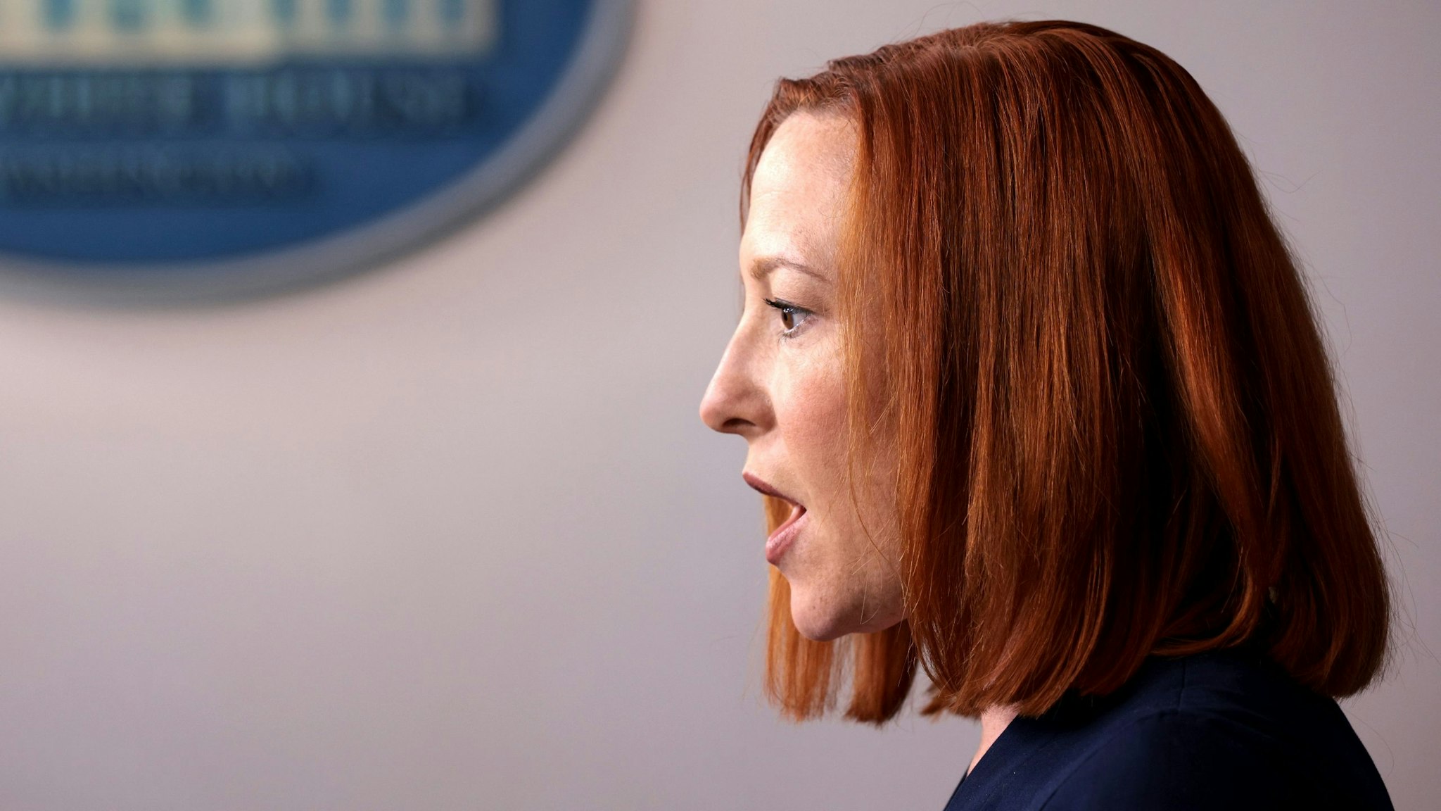 WASHINGTON, DC - APRIL 05: White House Press Secretary Jen Psaki speaks during a daily press briefing at the James Brady Press Briefing Room of the White House on April 05, 2021 in Washington, DC. Psaki answered a range of questions related to the day's news.