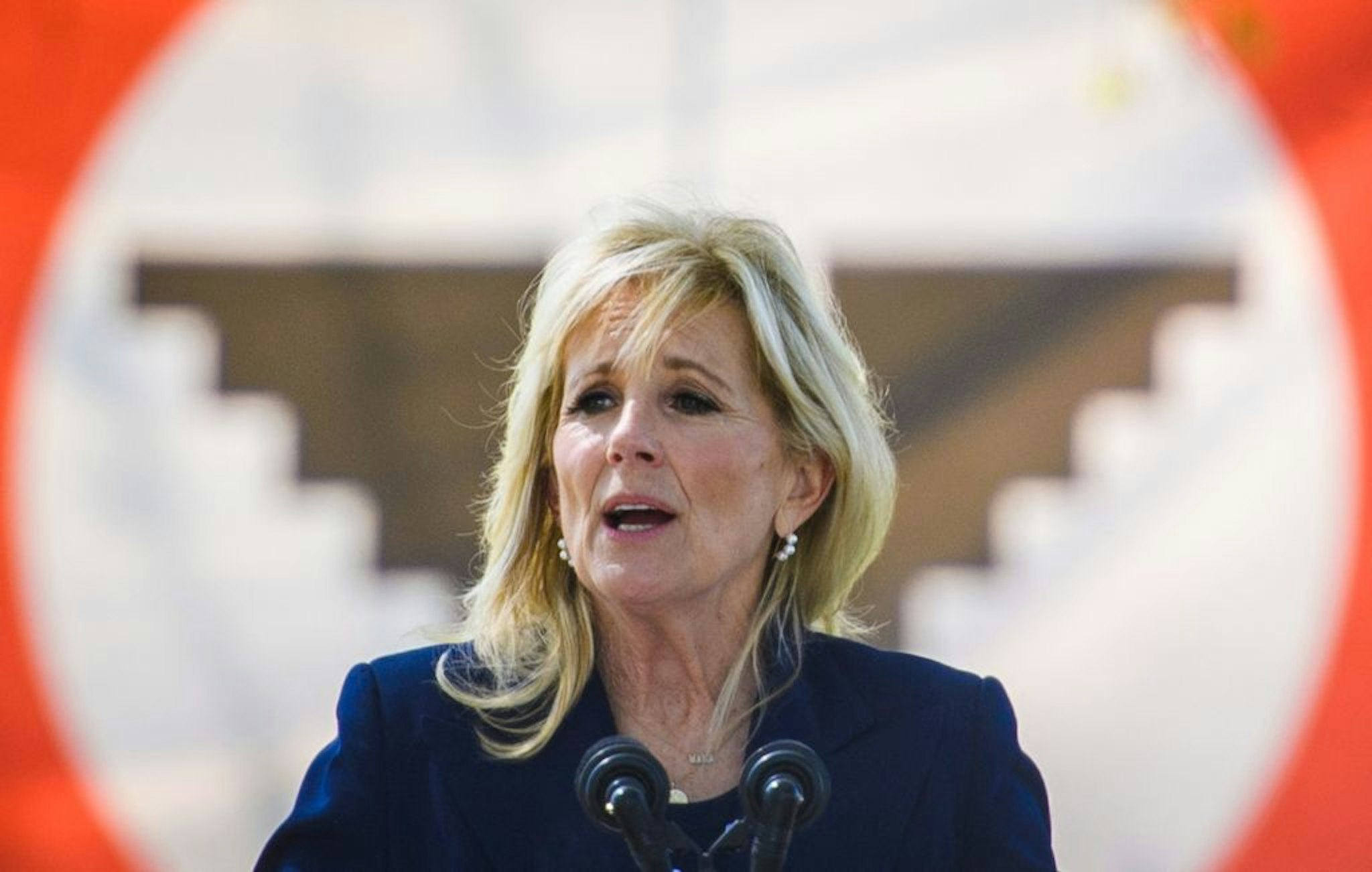 US First Lady Jill Biden speaks during her visit to The Forty Acres, the first headquarters of the United Farm Workers labor union, in Delano, California on March 31, 2021. (Photo by MANDEL NGAN / POOL / AFP) (Photo by MANDEL NGAN/POOL/AFP via Getty Images)