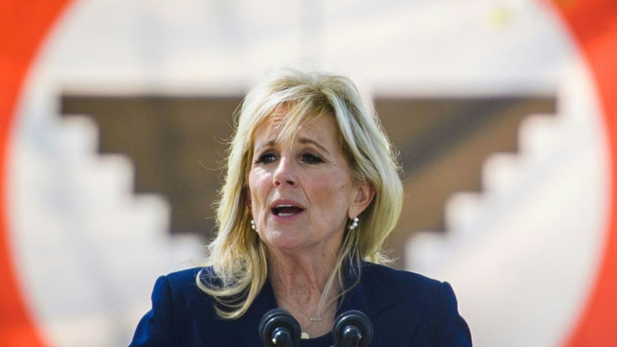 US First Lady Jill Biden speaks during her visit to The Forty Acres, the first headquarters of the United Farm Workers labor union, in Delano, California on March 31, 2021. (Photo by MANDEL NGAN / POOL / AFP) (Photo by MANDEL NGAN/POOL/AFP via Getty Images)