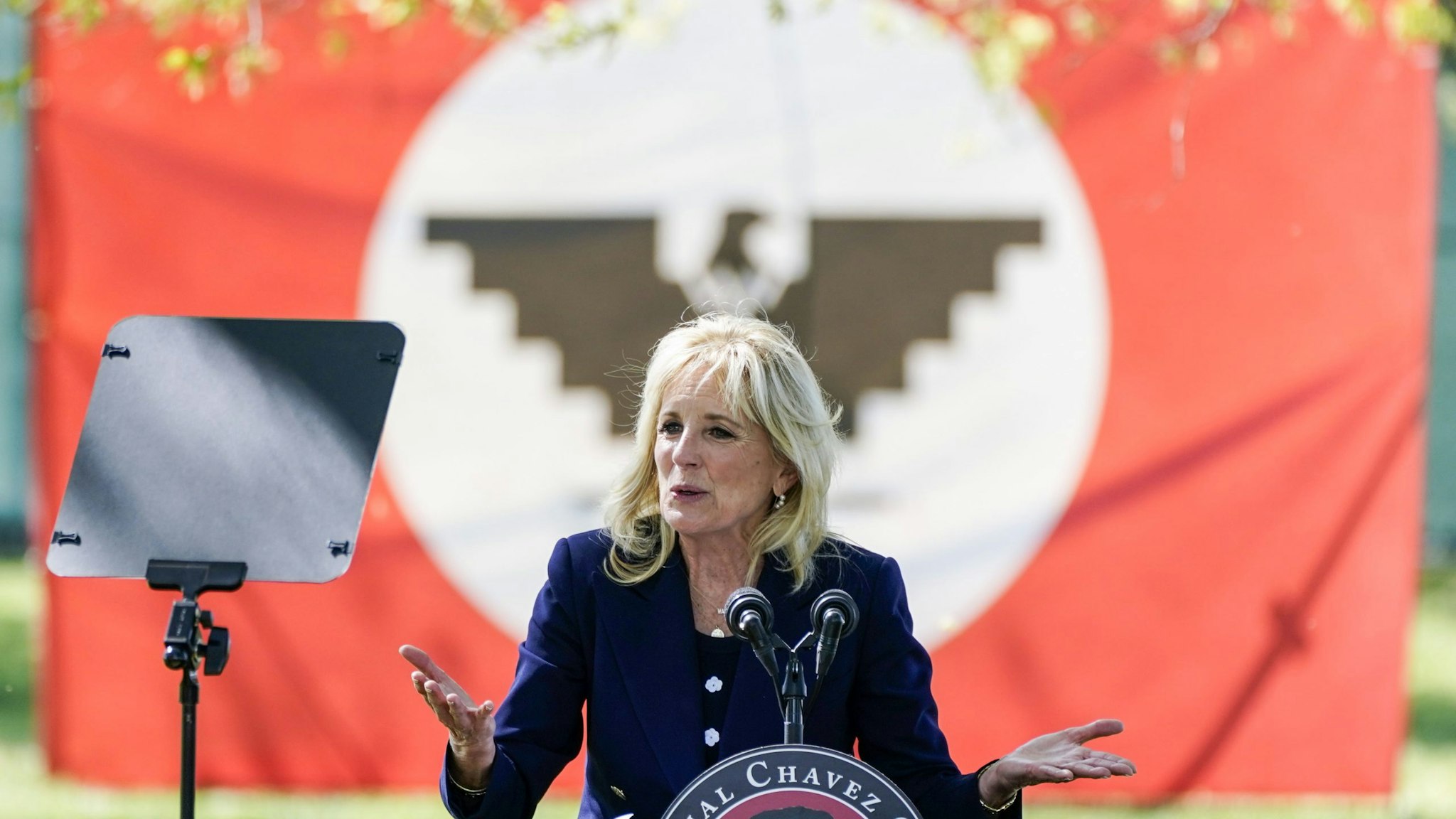 DELANO, CA - MARCH 31: First Lady Dr. Jill Biden participates in a Day of Action at The Forty Acres with the Cesar Chavez Foundation, United Farm Workers, and the UFW Foundation on Wednesday, March 31, 2021 in Delano, CA.