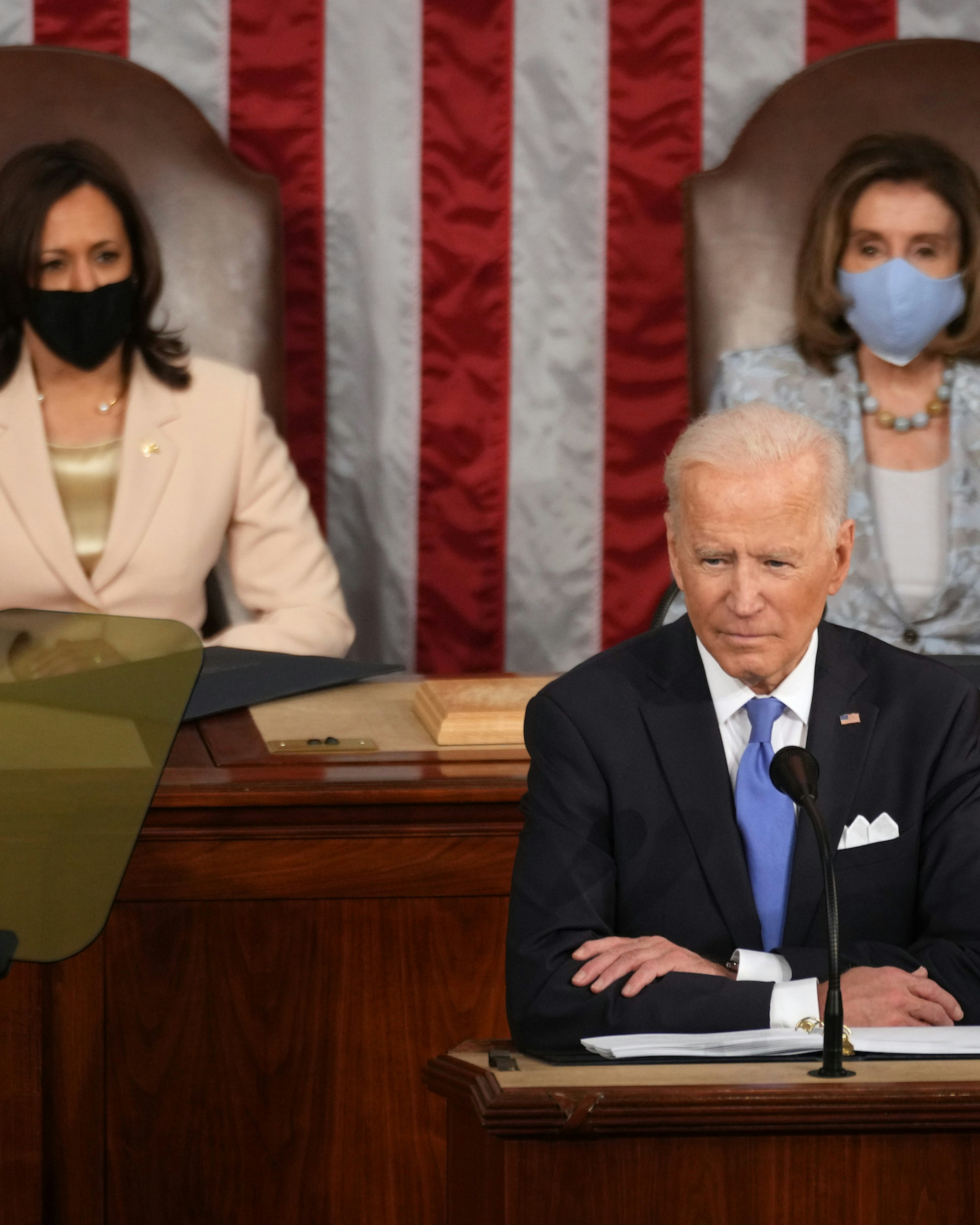 U.S. President Joe Biden pauses while speaking during a joint session of Congress at the U.S. Capitol in Washington, D.C., U.S., on Wednesday, April 28, 2021. Biden will unveil a sweeping $1.8 trillion plan to expand educational opportunities and child care for families, funded in part by the largest tax increases on wealthy Americans in decades, the centerpiece of his first address to Congress. Photographer: Doug Mills/The New York Times/Bloomberg