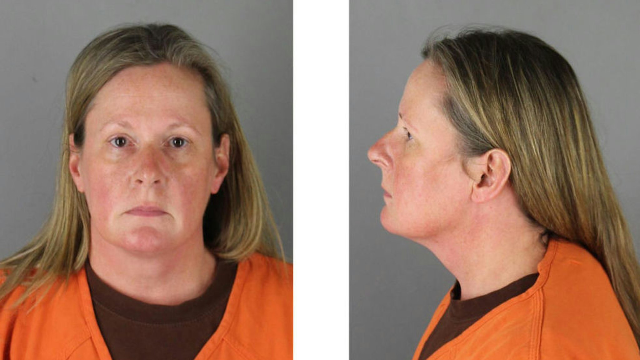 MINNEAPOLIS, MN - APRIL 14: (EDITORS NOTE: Best quality available) In this handout provided by the Hennepin County Sheriff's Office, former Brooklyn Center Police Officer Kim Potter poses for a mugshot at the Hennepin County Jail on April 14, 2021 in Minneapolis, Minnesota. Potter, a 26-year police veteran, was charged with with second-degree manslaughter in the death 20-year-old Daunte Wright who she shot and killed following a traffic stop.