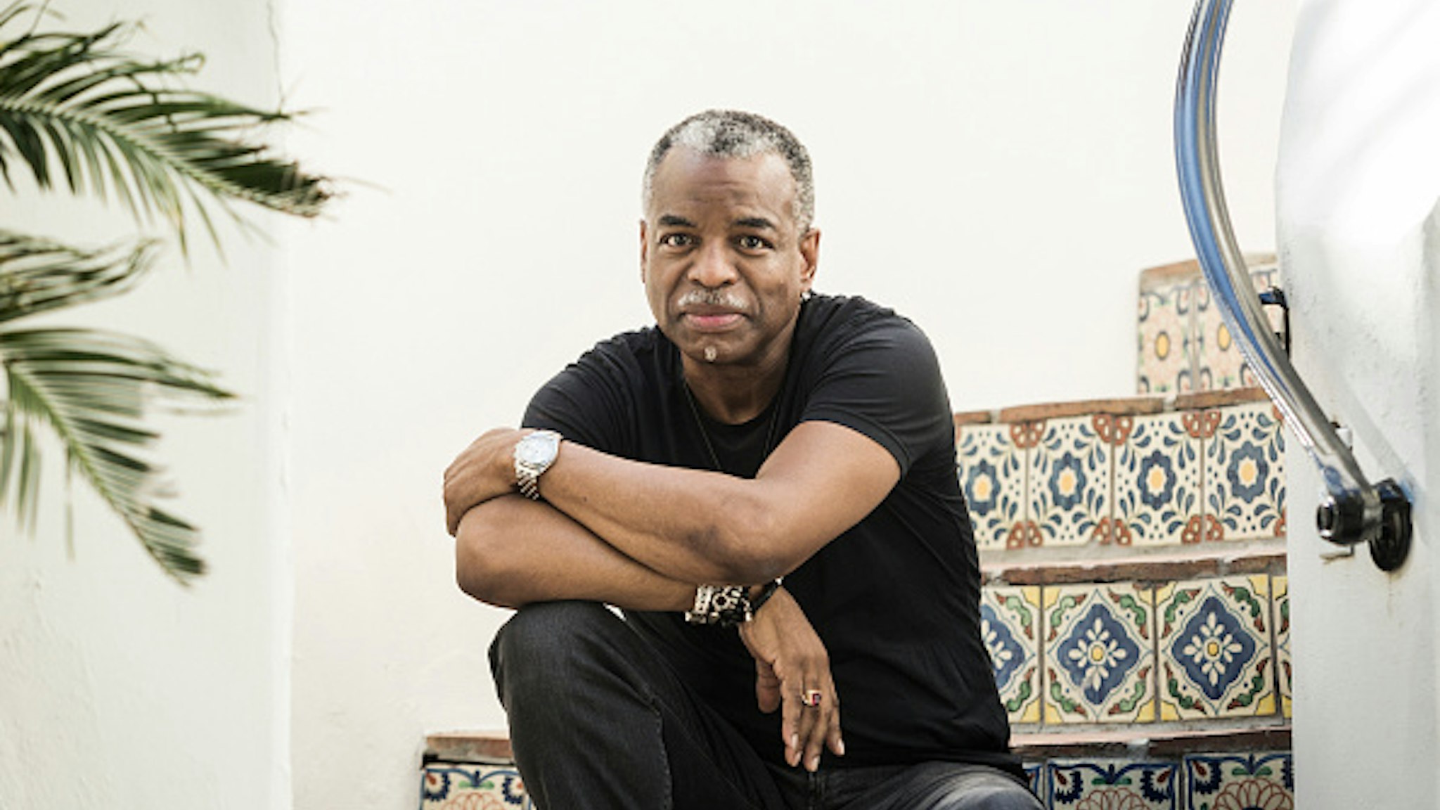 LOS ANGELES, CA - April 28, 2020: Actor, director and podcaster LeVar Burton poses for a portrait outside of his home on Tuesday afternoon.