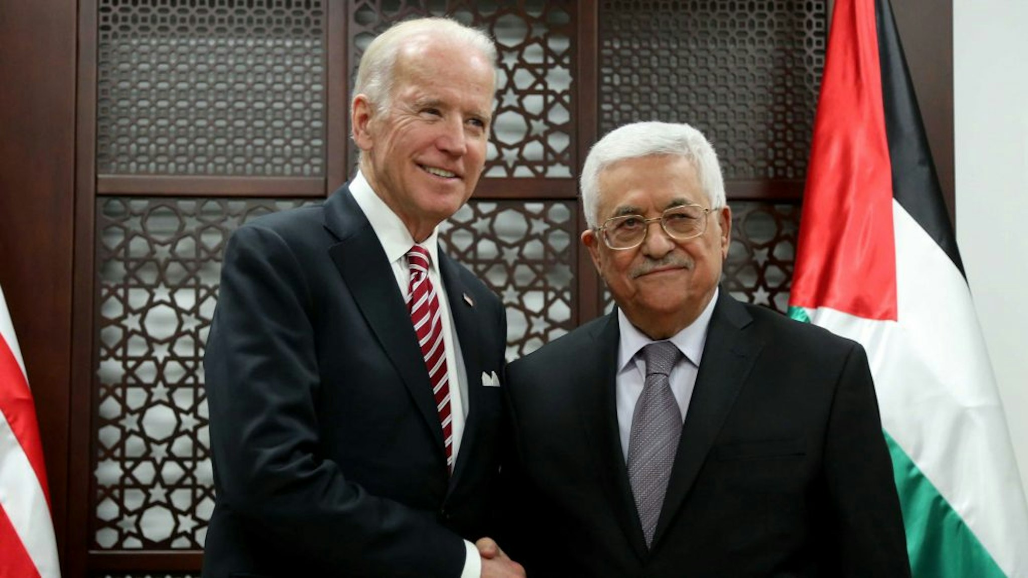 RAMALLAH, WEST BANK - MARCH 9: Vice President of the United States Joe Biden (L) meets Palestinian President Mahmoud Abbas (R) in Ramallah, West Bank on March 9, 2016.