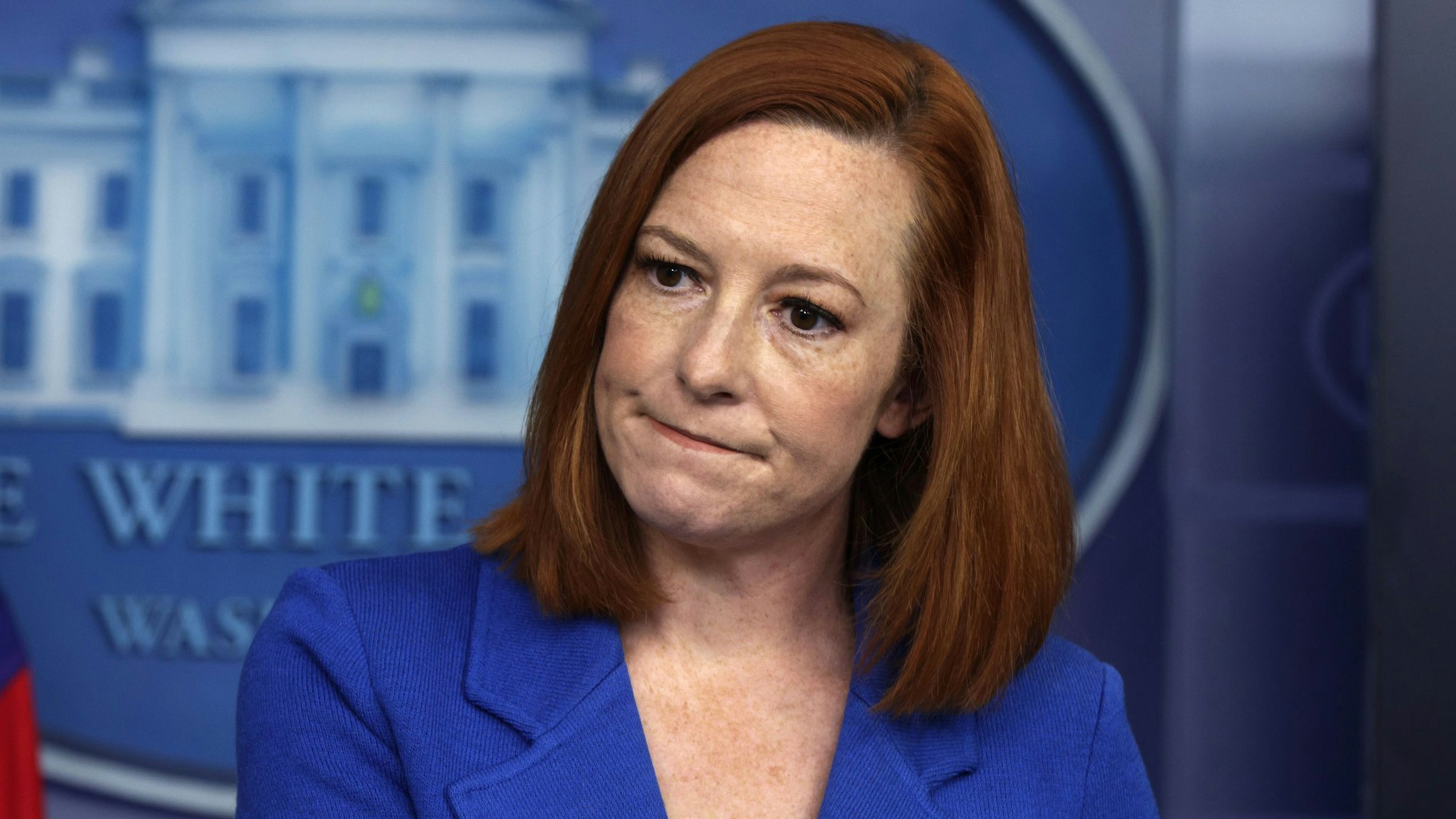 WASHINGTON, DC - APRIL 19: White House Press Secretary Jen Psaki participates in a daily press briefing at the James Brady Press Briefing Room of the White House April 19, 2021 in Washington, DC. Psaki held the briefing to answer questions from members of the press.