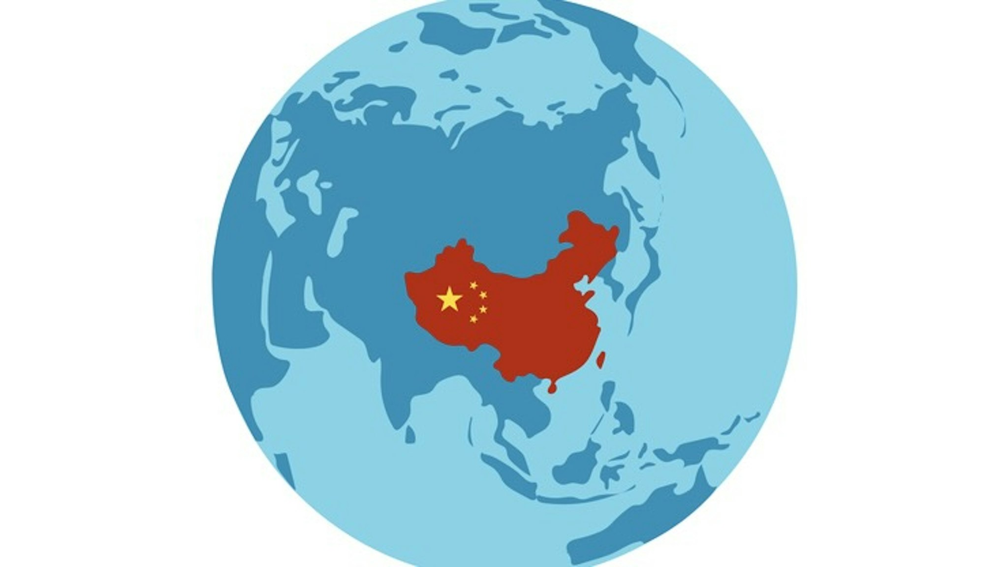 People's Republic of China country silhouette on world map. Globe view from Asia side with China highlighted in red color. Flat vector illustration. - stock vector People's Republic of China country silhouette on world map. Globe view from Asia side with China highlighted in red color. Flat vector illustration. olympuscat via Getty Images
