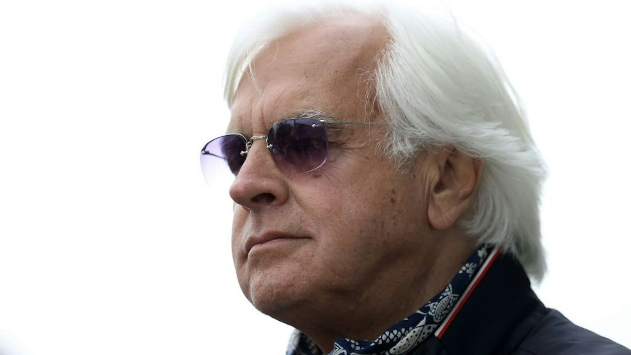 LOUISVILLE, KENTUCKY - APRIL 29: Bob Baffert the trainer of Medina Spirit talks to the media during the training for the Kentucky Derby at Churchill Downs on April 29, 2021 in Louisville, Kentucky. (Photo by Andy Lyons/Getty Images)
