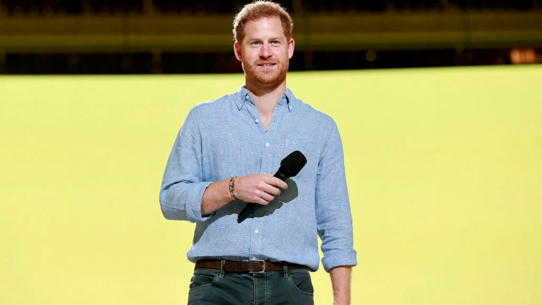 INGLEWOOD, CALIFORNIA: In this image released on May 2, Prince Harry, Duke of Sussex speaks onstage during Global Citizen VAX LIVE: The Concert To Reunite The World at SoFi Stadium in Inglewood, California. Global Citizen VAX LIVE: The Concert To Reunite The World will be broadcast on May 8, 2021. (Photo by Emma McIntyre/Getty Images for Global Citizen VAX LIVE)