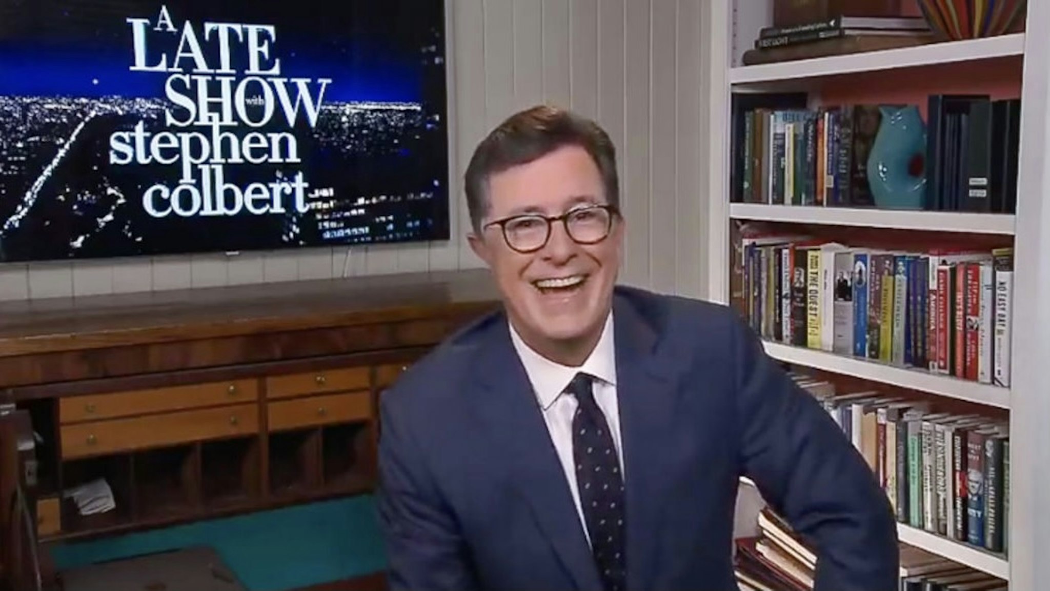 NEW YORK - MARCH 30: The Late Show with Stephen Colbert during Monday's March 30, 2020 show. Image is a screen grab. (Photo by CBS CBS Photo Archive / Contributor via Getty Images)
