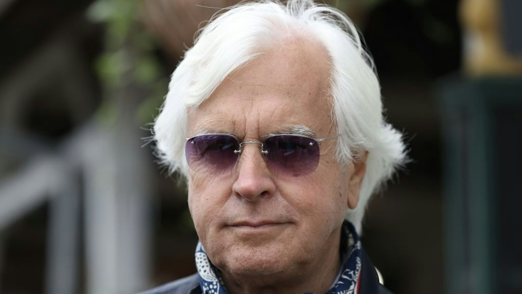 LOUISVILLE, KENTUCKY - APRIL 29: Bob Baffert the trainer of Medina Spirit talks to the media during the training for the Kentucky Derby at Churchill Downs on April 29, 2021 in Louisville, Kentucky. (Photo by Andy Lyons/Getty Images)