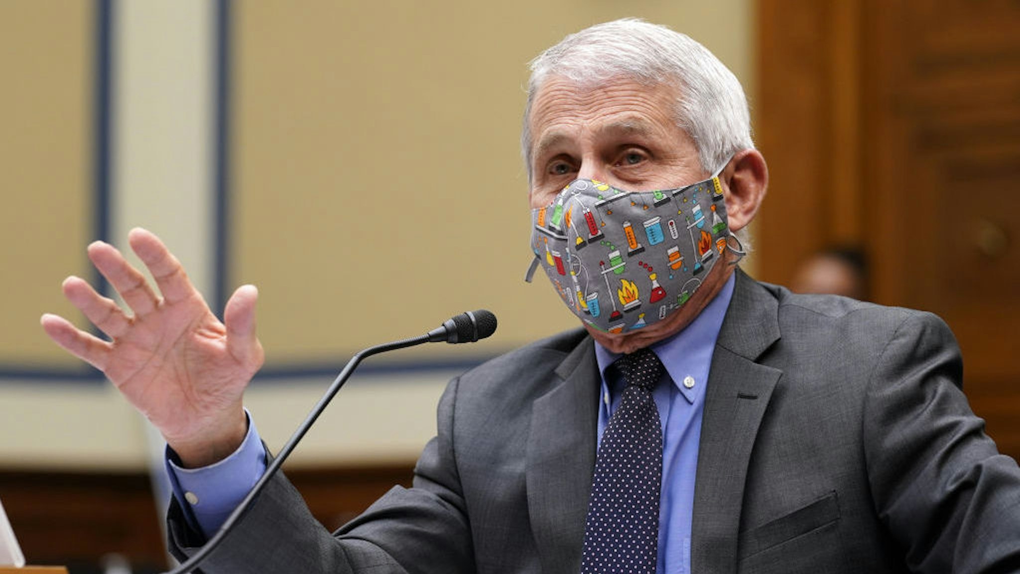 Anthony Fauci, director of the National Institute of Allergy and Infectious Diseases, speaks during a Select Subcommittee On Coronavirus Crisis hearing in Washington, D.C., U.S., on Thursday, April 15, 2021. Top U.S. health officials, set to testify Thursday at a House hearing, are likely to face questions about the government’s decision to pause use of Johnson &amp; Johnson’s Covid-19 vaccine after a small number of recipients developed severe blood clots. Photographer: Susan Walsh/AP Photo/Bloomberg