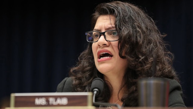 WASHINGTON, DC - OCTOBER 23: House Financial Services Committee member Rep. Rashida Tlaib (D-MI) questions Facebook co-founder and CEO Mark Zuckerberg during a hearing in the Rayburn House Office Building on Capitol Hill October 23, 2019 in Washington, DC. Zuckerberg testified about Facebook's proposed cryptocurrency Libra, how his company will handle false and misleading information by political leaders during the 2020 campaign and how it handles its users’ data and privacy. (Photo by Chip Somodevilla/Getty Images)