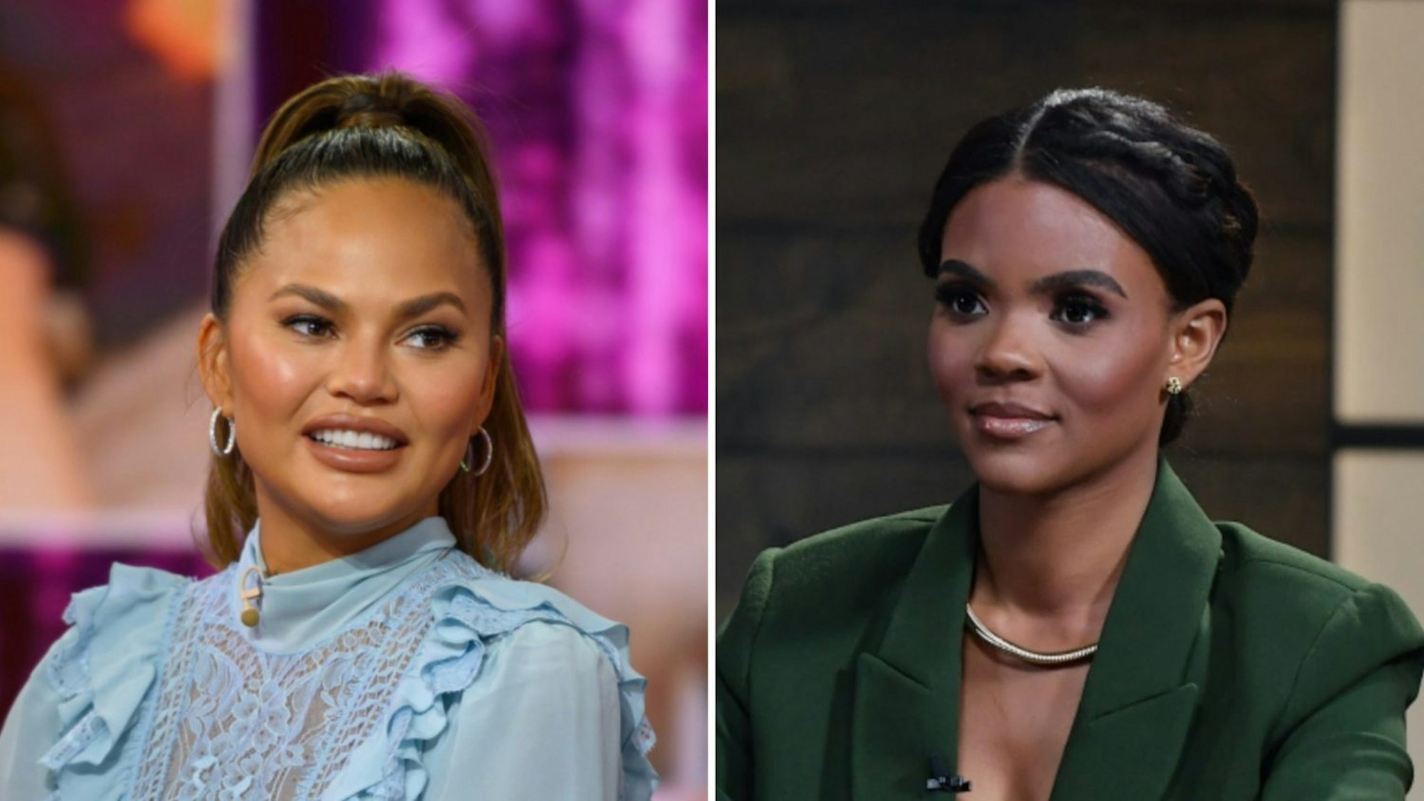 Chrissy Teigen on Wednesday, February 19, 2020; Host Candace Owens is seen on set of "Candace" on May 10, 2021 in Nashville, Tennessee.
