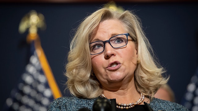 UNITED STATES - April 20: Republican Conference Chair Liz Cheney, R-Wyo., speaks during a news conference following a House Republican caucus meeting in Washington on Tuesday, April 20, 2021.