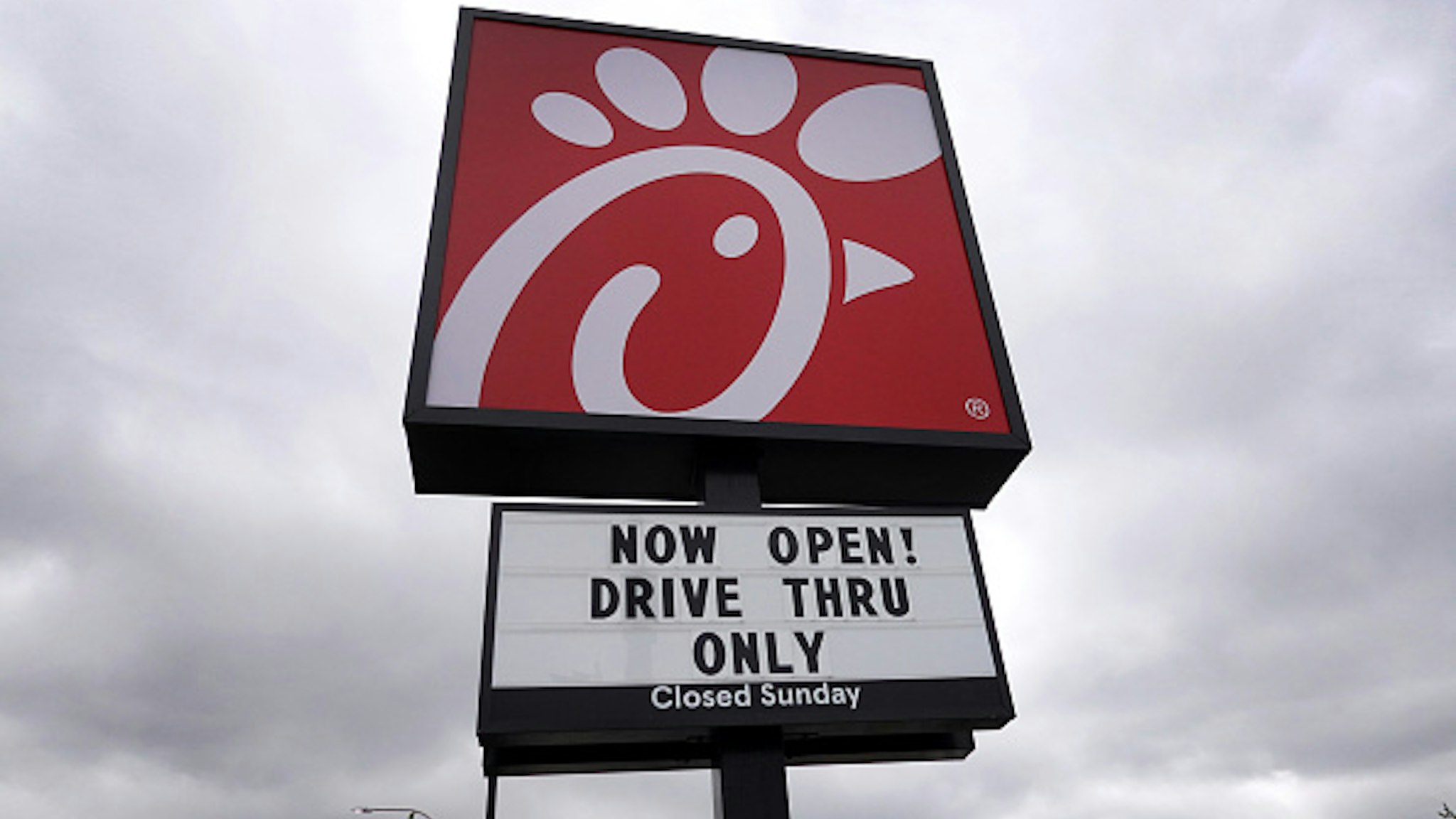 CHICAGO, ILLINOIS - MAY 06: A sign hangs outside of a Chick-fil-A restaurant on May 06, 2021 in Chicago, Illinois. Chicken prices have risen sharply this year as suppliers struggle to keep up with demand, fueled in part, by the popularity of new chicken offerings from fast-food restaurants.
