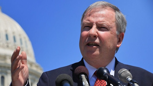 WASHINGTON, DC - MAY 19: House Republican Israel Caucus Co-Chair Rep. Doug Lamborn (R-CO) speaks during a news conference to talk about the military conflict between Israel and Palestinians in Gaza outside the U.S. Capitol on May 19, 2021 in Washington, DC. Laying blame with President Joe Biden, many of the caucus members were critical of Rep. Rashida Tlaib (D-MI) and other members of Congress known as "The Squad," accusing them of supporting terrorism.