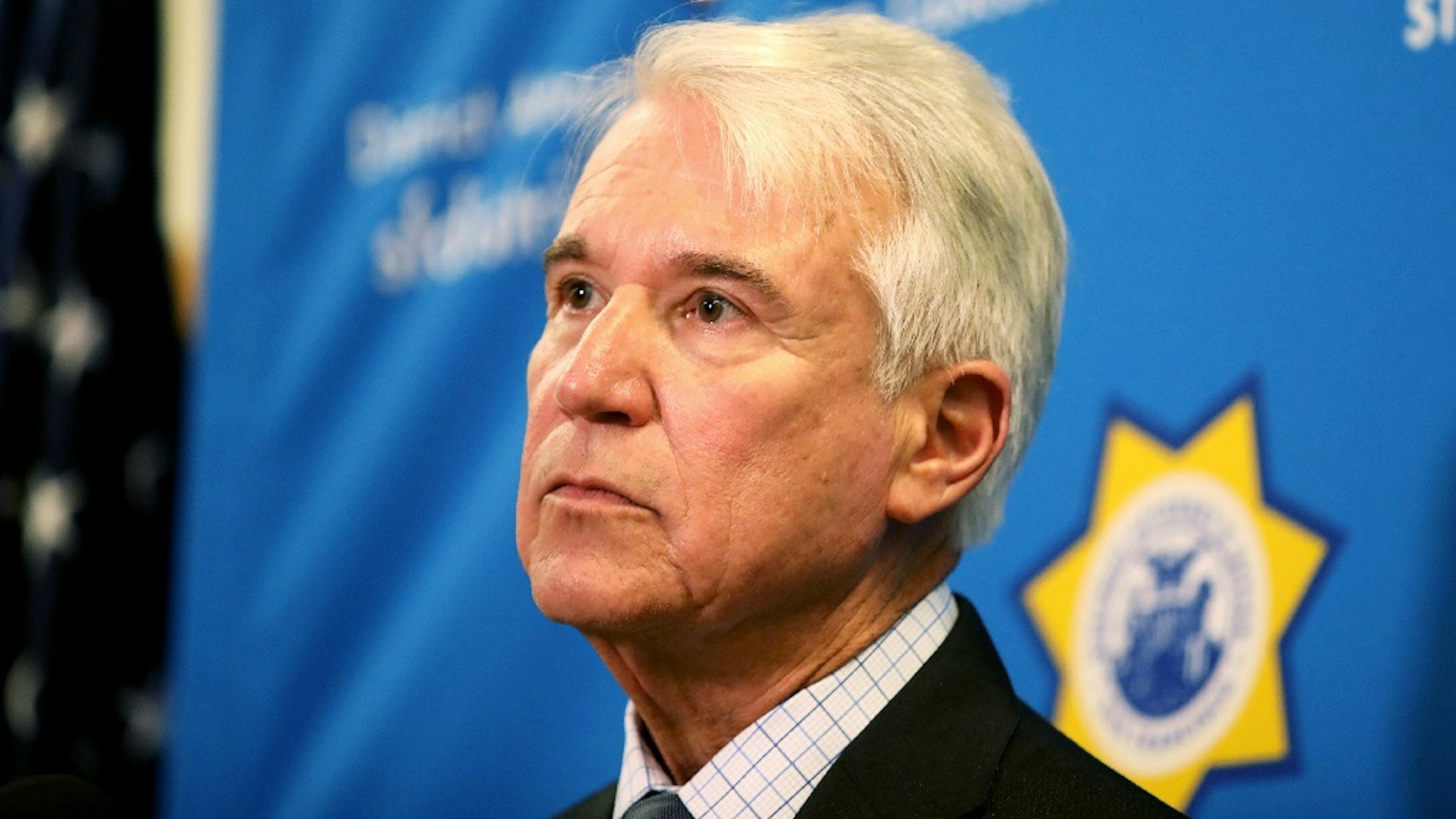 San Francisco District Attorney George Gascon listens to a speaker during a press conference at the San Francisco District Attorneys Office, in San Francisco, Calif., on Wednesday, June 12, 2019.
