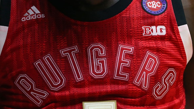 Rutgers Scarlet Knights have a logo Celebrating Black Culture on their uniform jerseys during a game against the Michigan Wolverines at Rutgers Athletic Center on February 5, 2019 in Piscataway, New Jersey.