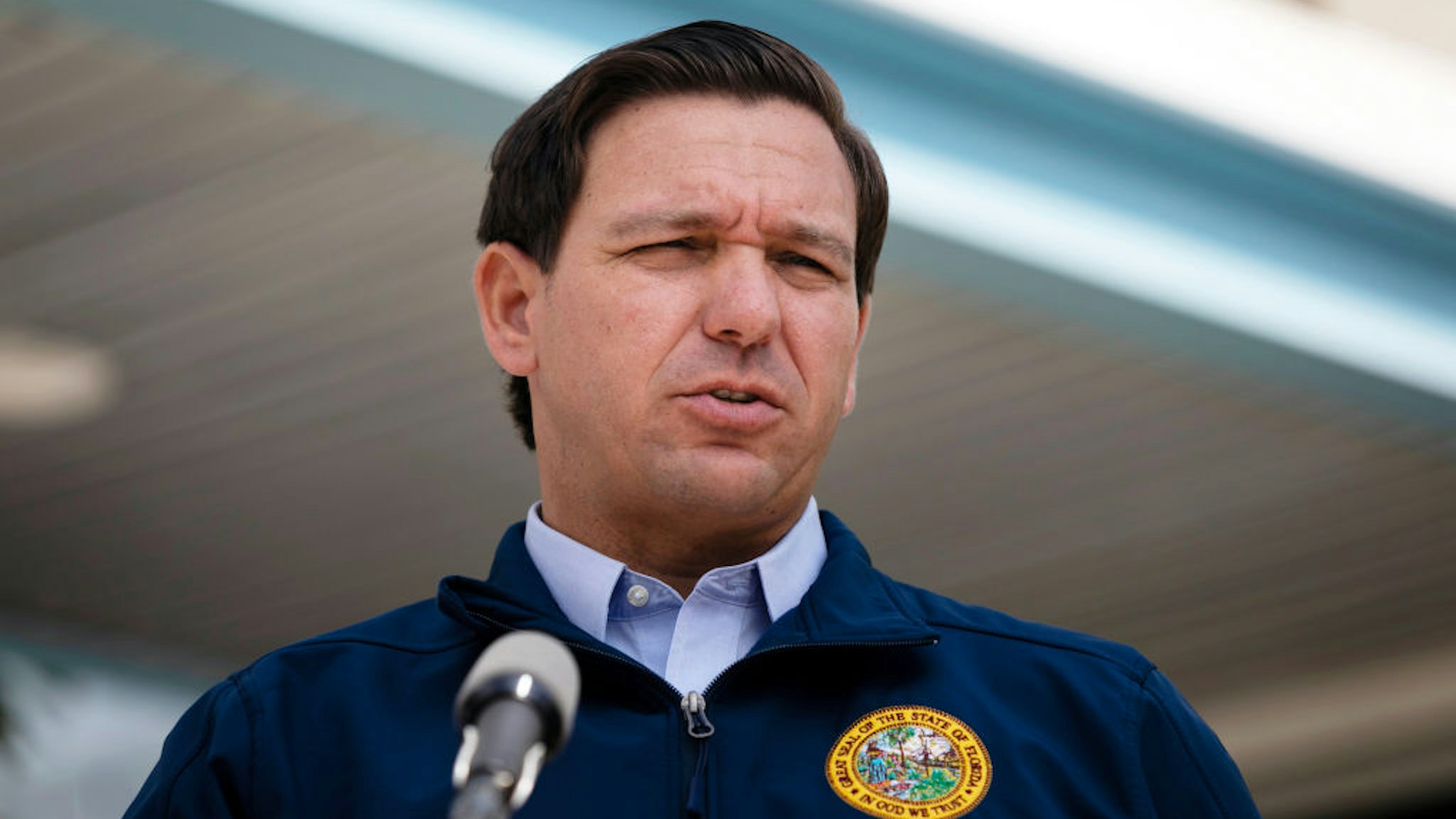MIAMI, FL - AUGUST 29: Governor Ron DeSantis gives a briefing regarding Hurricane Dorian to the media at National Hurricane Center on August 29, 2019 in Miami, Florida. Hurricane Dorian is expected to become a Category 4 as it approaches Florida in the upcoming days. (Photo by Eva Marie Uzcategui/Getty Images)