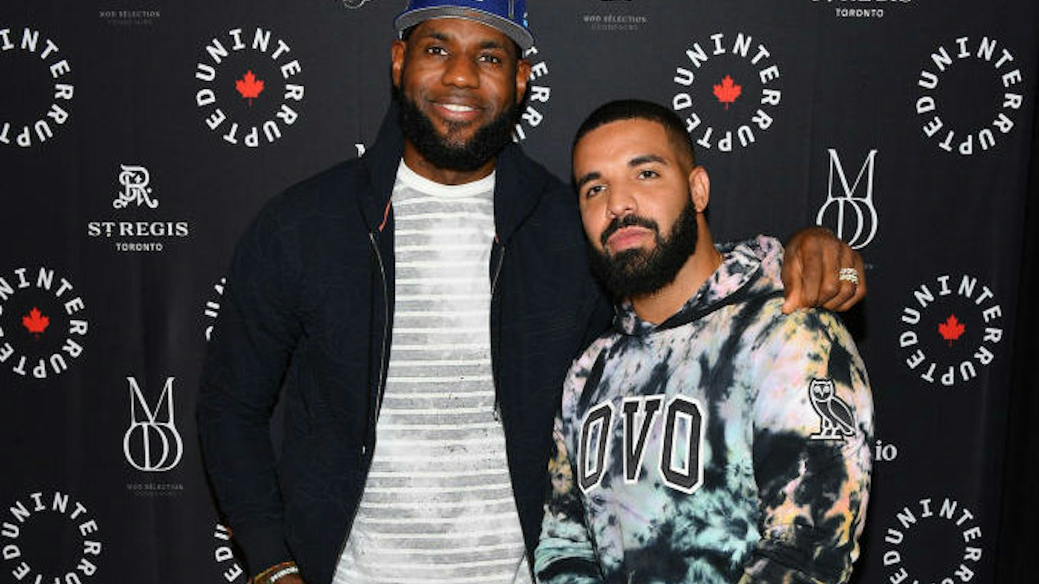 TORONTO, ONTARIO - AUGUST 02: NBA Player Lebron James and Rapper Drake attend the Uninterrupted Canada Launch held at Louis Louis at The St. Regis Toronto on August 02, 2019 in Toronto, Canada. (Photo by George Pimentel/Getty Images)